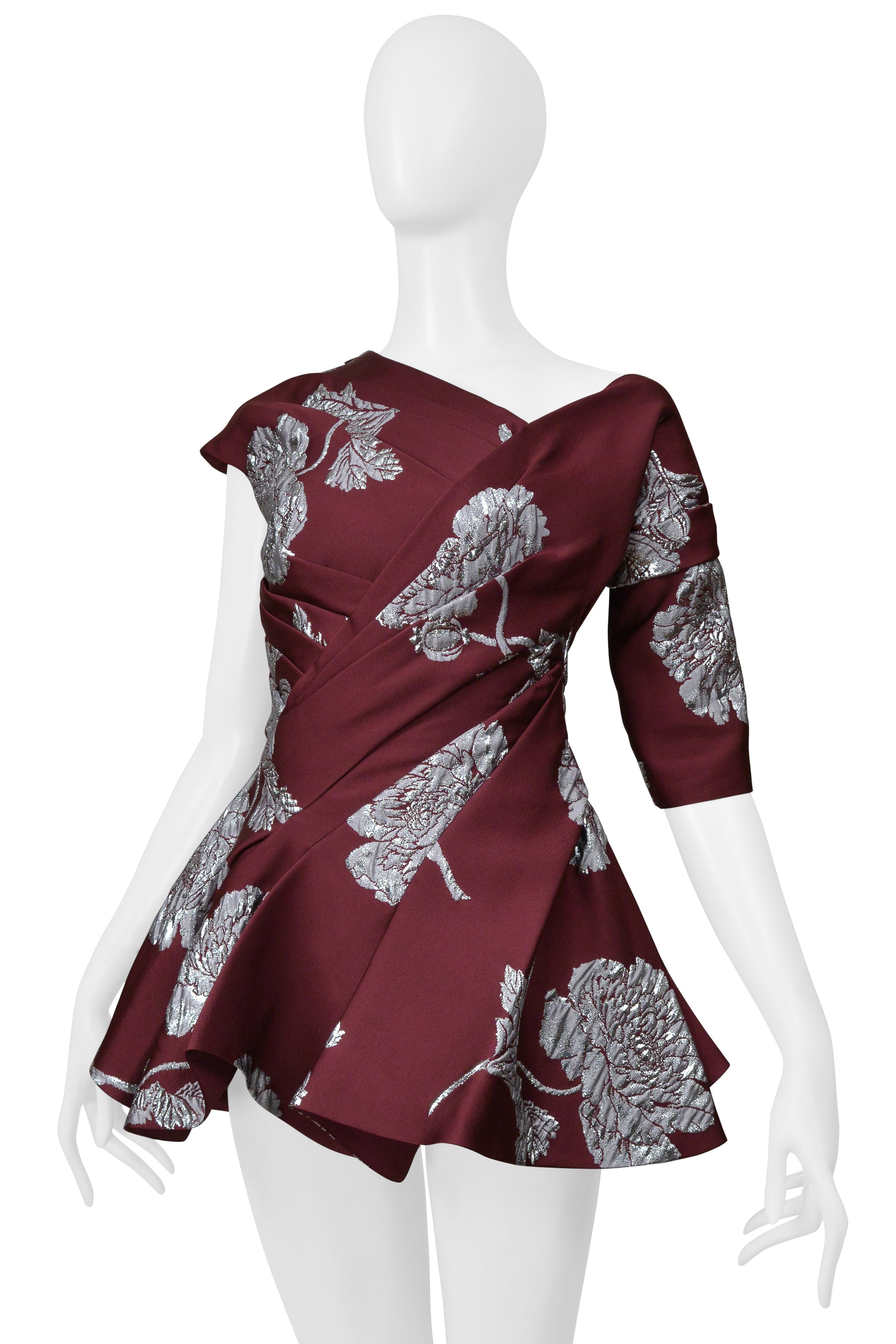 ALEXANDER MCQUEEN PURPLE PEPLUM TOP WITH SILVER FLOWERS 2019