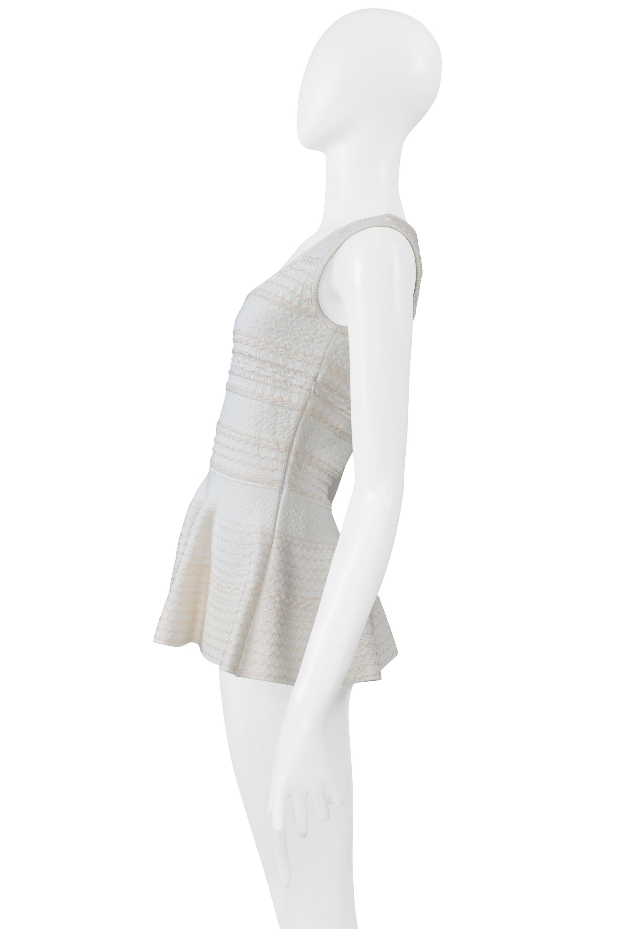 ALEXANDER MCQUEEN WHITE AND CREAM PEPLUM KNIT TANK TOP