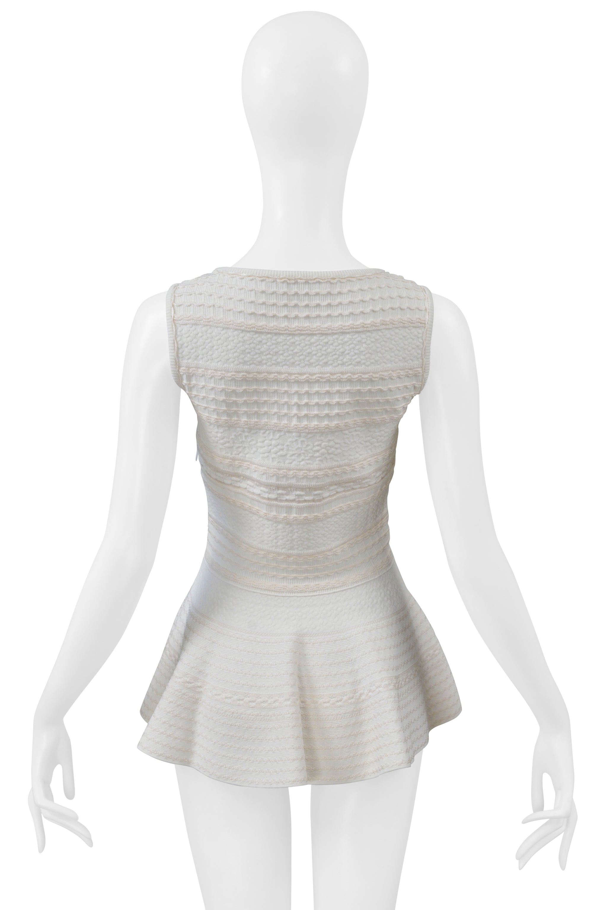 ALEXANDER MCQUEEN WHITE AND CREAM PEPLUM KNIT TANK TOP