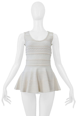 ALEXANDER MCQUEEN WHITE AND CREAM PEPLUM KNIT TANK TOP