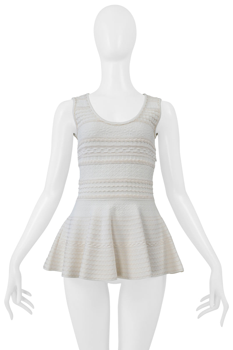 ALEXANDER MCQUEEN WHITE AND CREAM PEPLUM KNIT TANK TOP