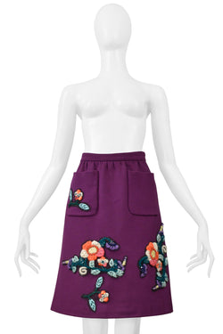 MIU MIU PURPLE SKIRT WITH EMBROIDERED FLOWERS & RHINESTONES 2005