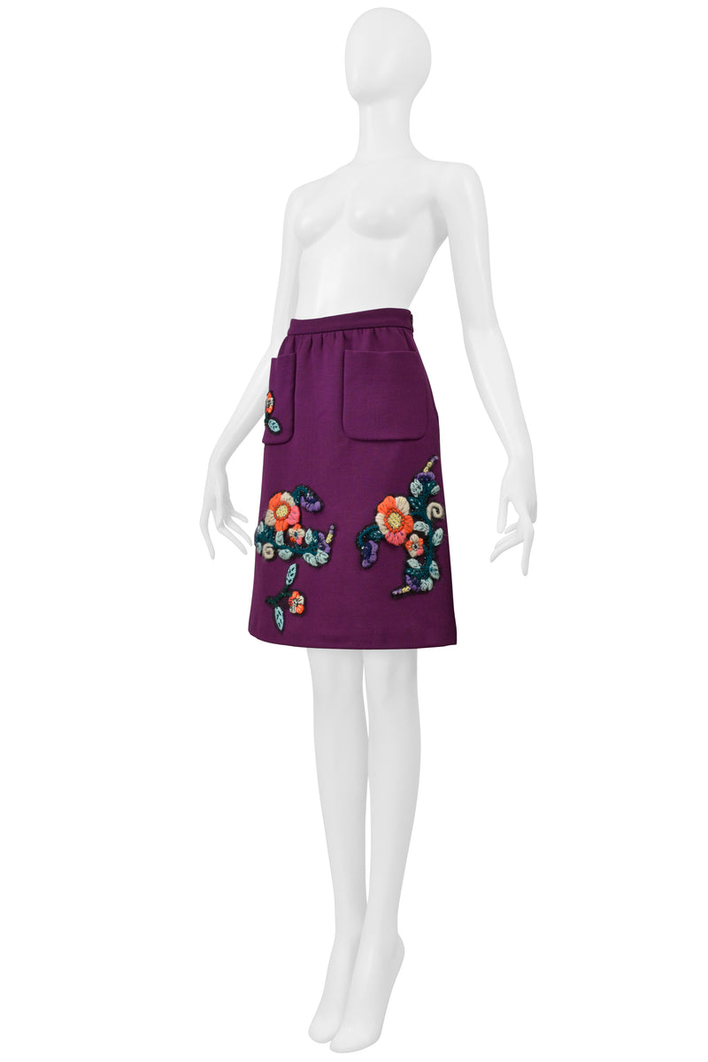 MIU MIU PURPLE SKIRT WITH EMBROIDERED FLOWERS & RHINESTONES 2005