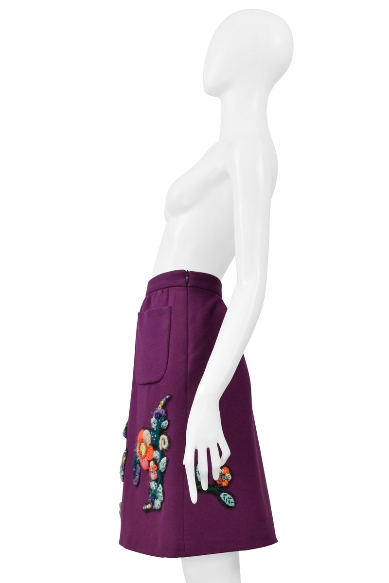 MIU MIU PURPLE SKIRT WITH EMBROIDERED FLOWERS & RHINESTONES 2005