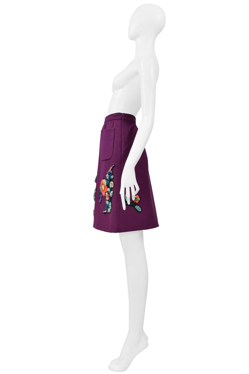 MIU MIU PURPLE SKIRT WITH EMBROIDERED FLOWERS & RHINESTONES 2005