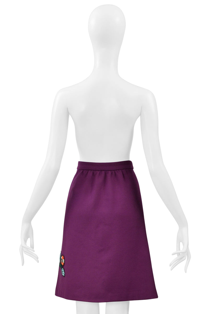 MIU MIU PURPLE SKIRT WITH EMBROIDERED FLOWERS & RHINESTONES 2005