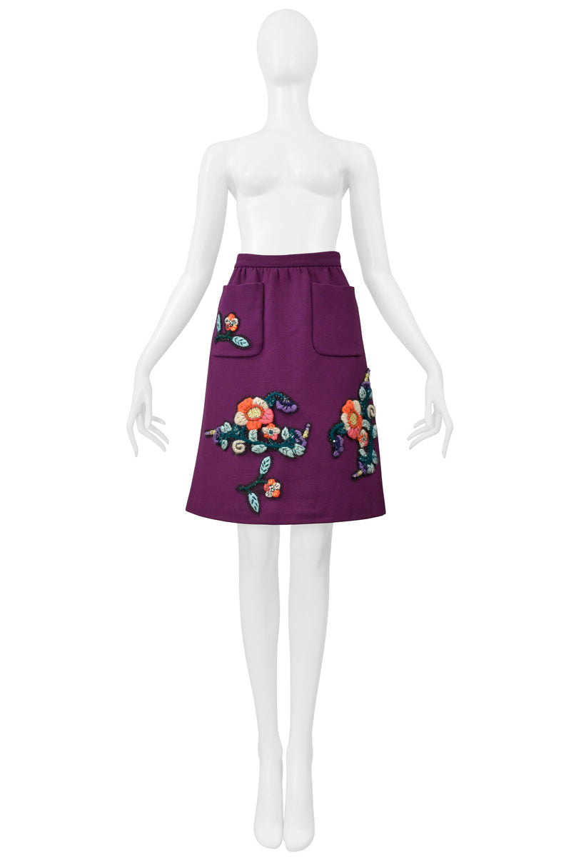 MIU MIU PURPLE SKIRT WITH EMBROIDERED FLOWERS & RHINESTONES 2005