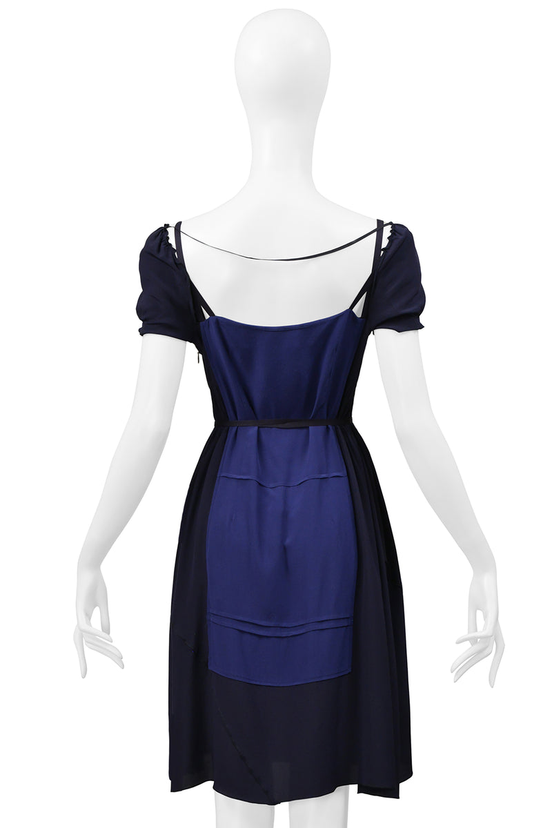 MIU MIU NAVY & BLUE APRON DRESS WITH CUTOUTS AND RIBBONS 2006