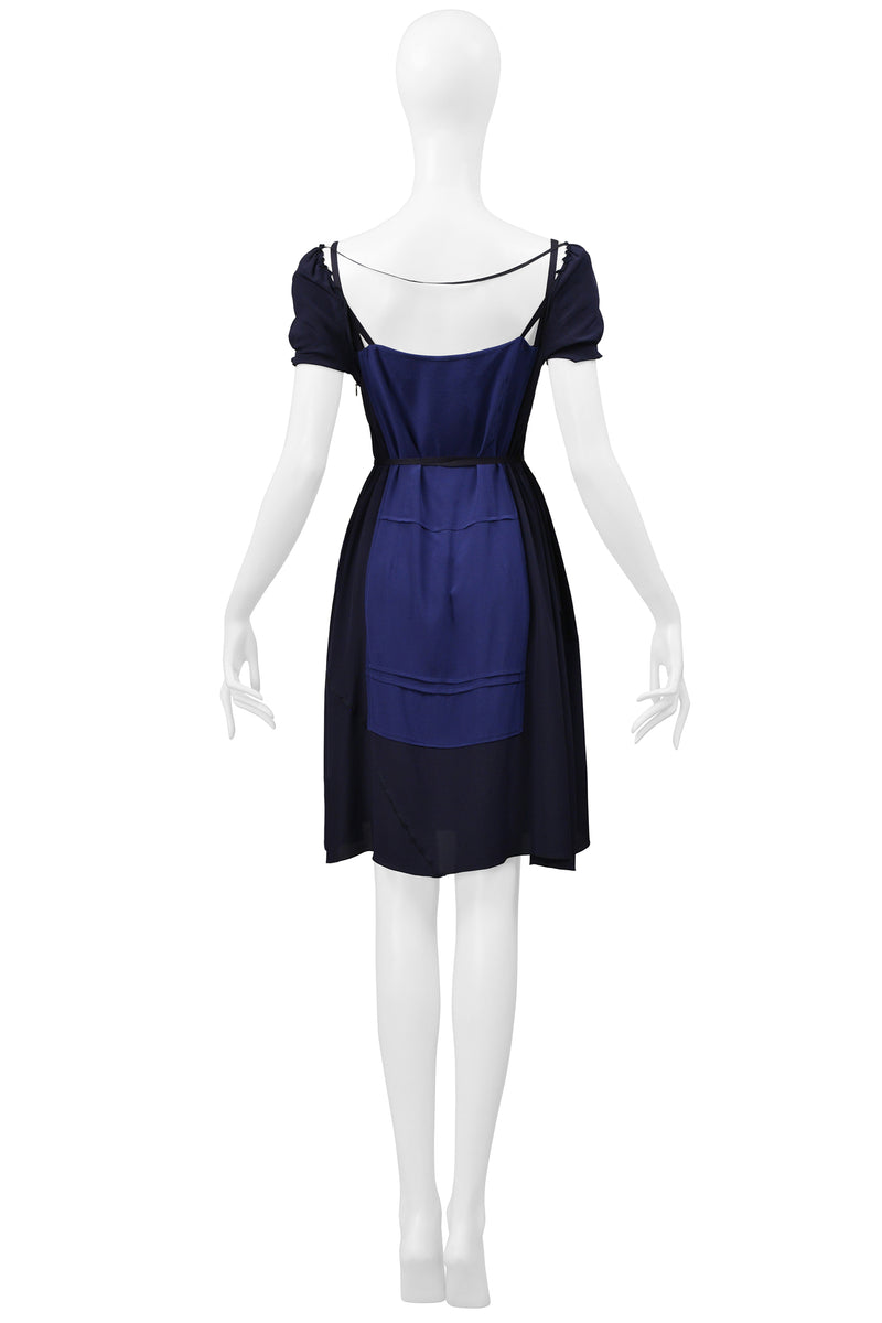 MIU MIU NAVY & BLUE APRON DRESS WITH CUTOUTS AND RIBBONS 2006