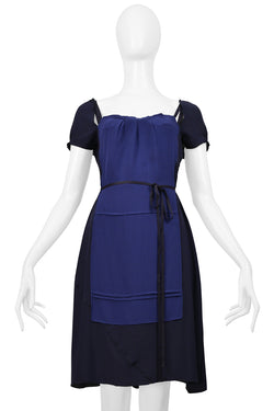 MIU MIU NAVY & BLUE APRON DRESS WITH CUTOUTS AND RIBBONS 2006