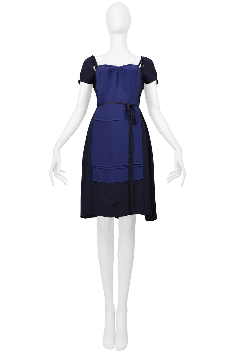 MIU MIU NAVY & BLUE APRON DRESS WITH CUTOUTS AND RIBBONS 2006