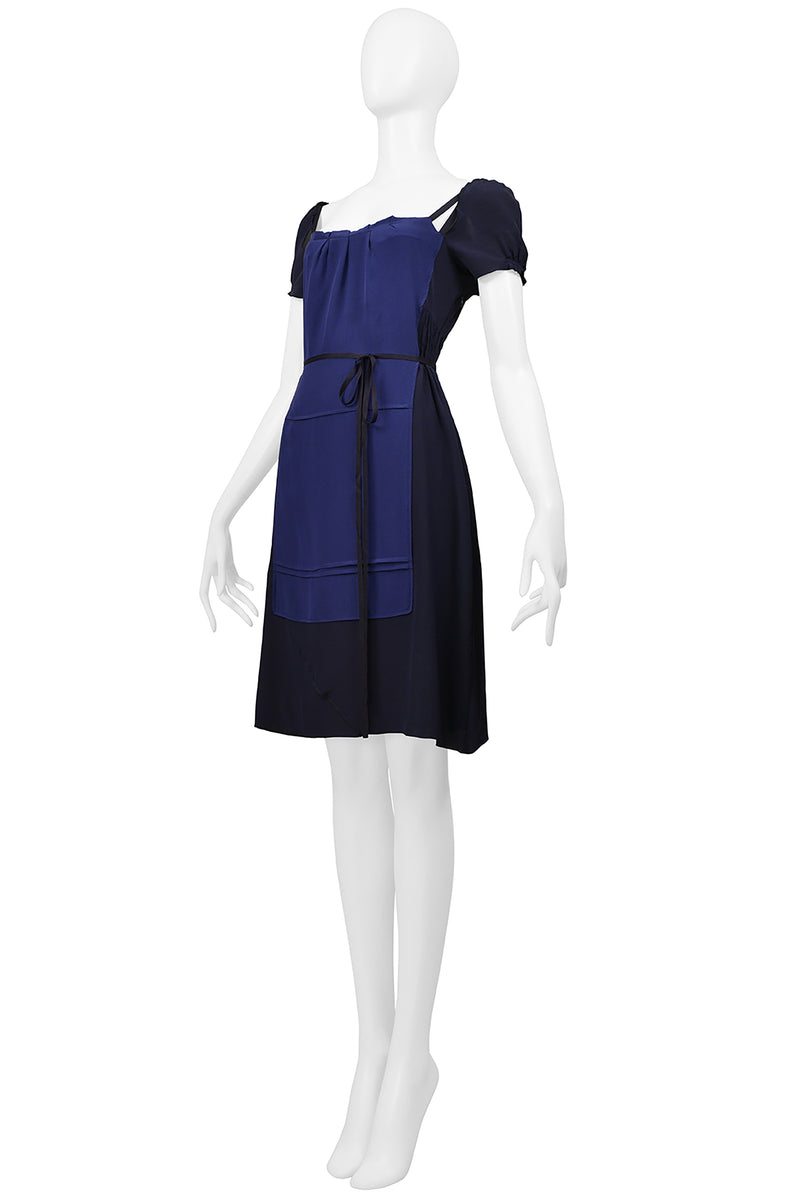 MIU MIU NAVY & BLUE APRON DRESS WITH CUTOUTS AND RIBBONS 2006