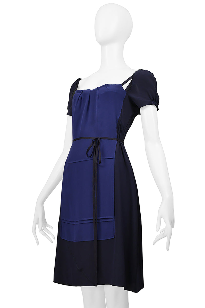 MIU MIU NAVY & BLUE APRON DRESS WITH CUTOUTS AND RIBBONS 2006