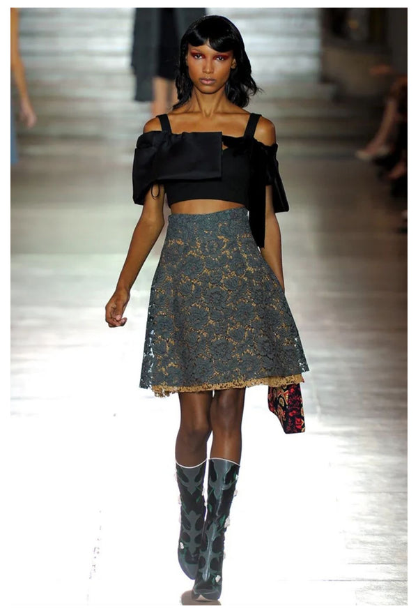 MIU MIU BLACK LEATHER BOOTS WITH BLUE ROSES 2012