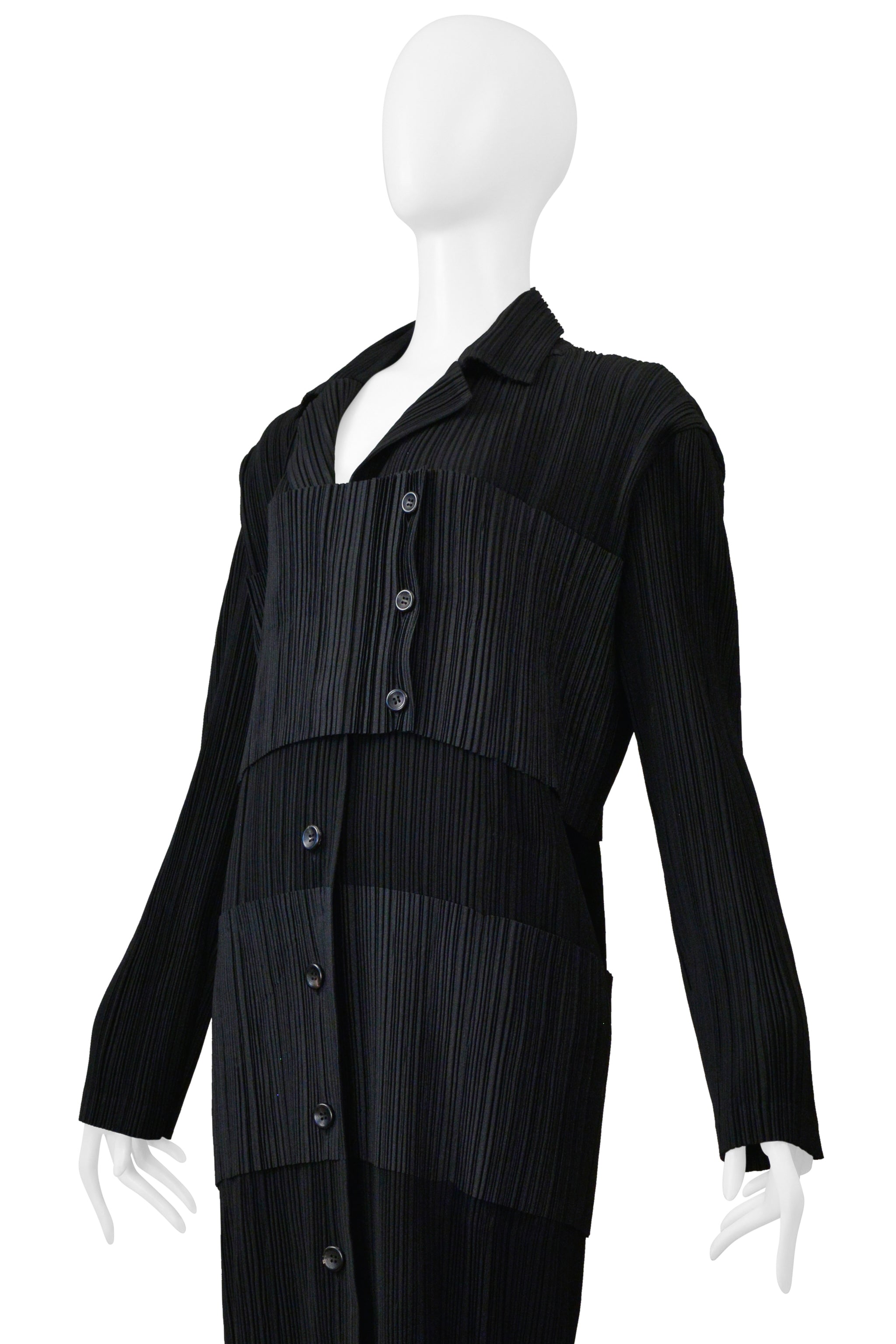 ISSEY MIYAKE BLACK TUXEDO PLEATED DRESS 1998-1999