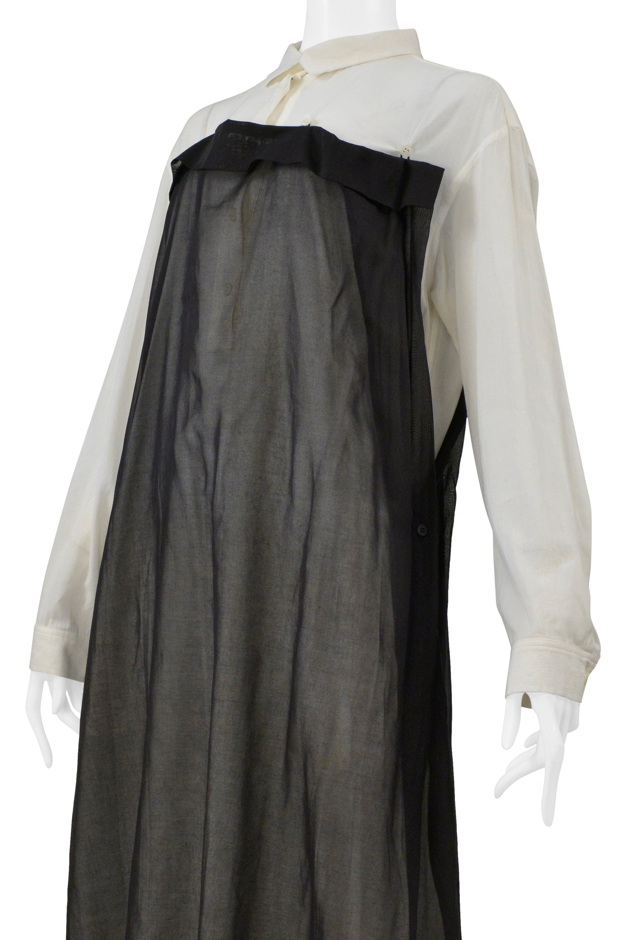 ISSEY MIYAKE OFF WHITE SHIRT DRESS WITH BLACK BUTTON OVERLAY 1998-1999