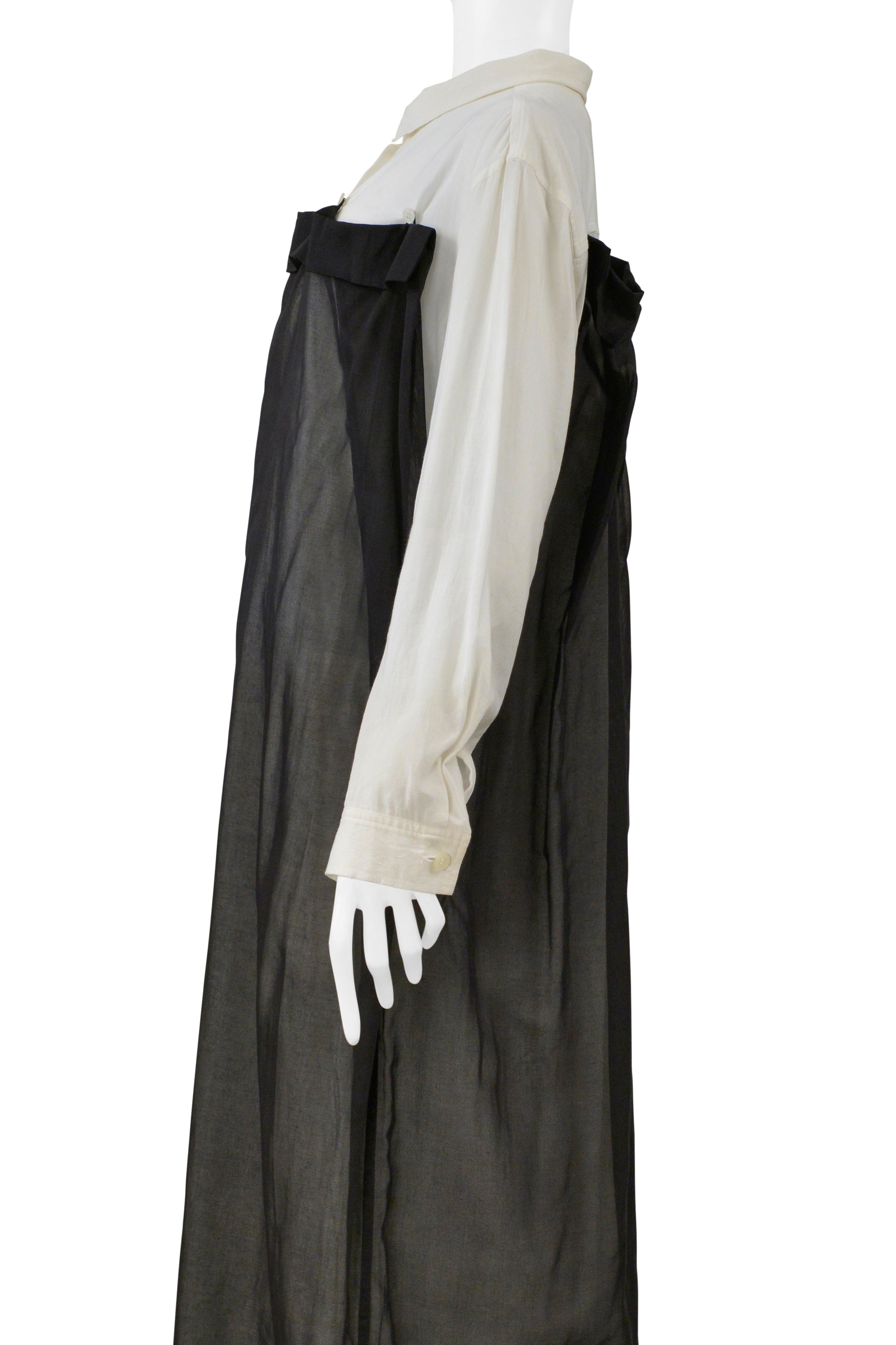 ISSEY MIYAKE OFF WHITE SHIRT DRESS WITH BLACK BUTTON OVERLAY 1998-1999