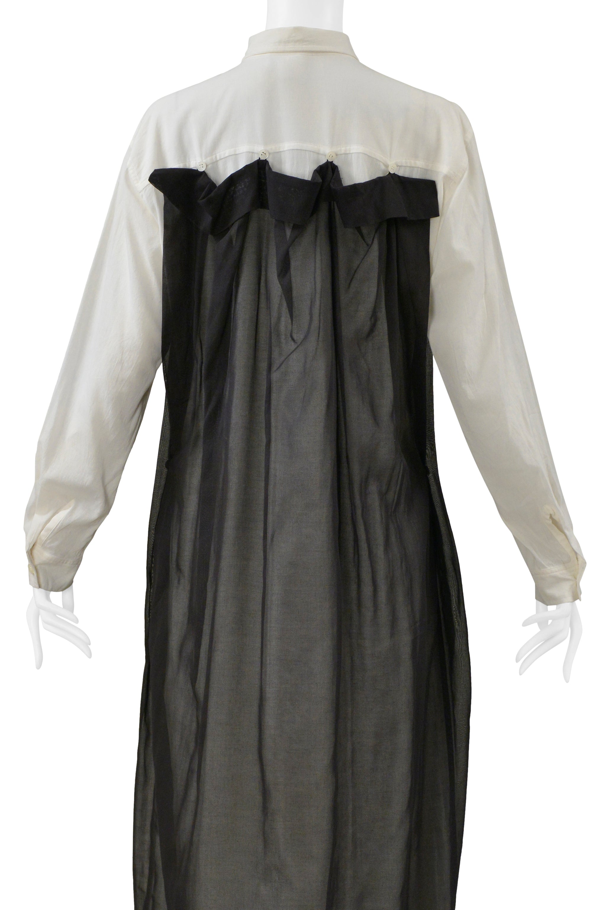 ISSEY MIYAKE OFF WHITE SHIRT DRESS WITH BLACK BUTTON OVERLAY 1998-1999