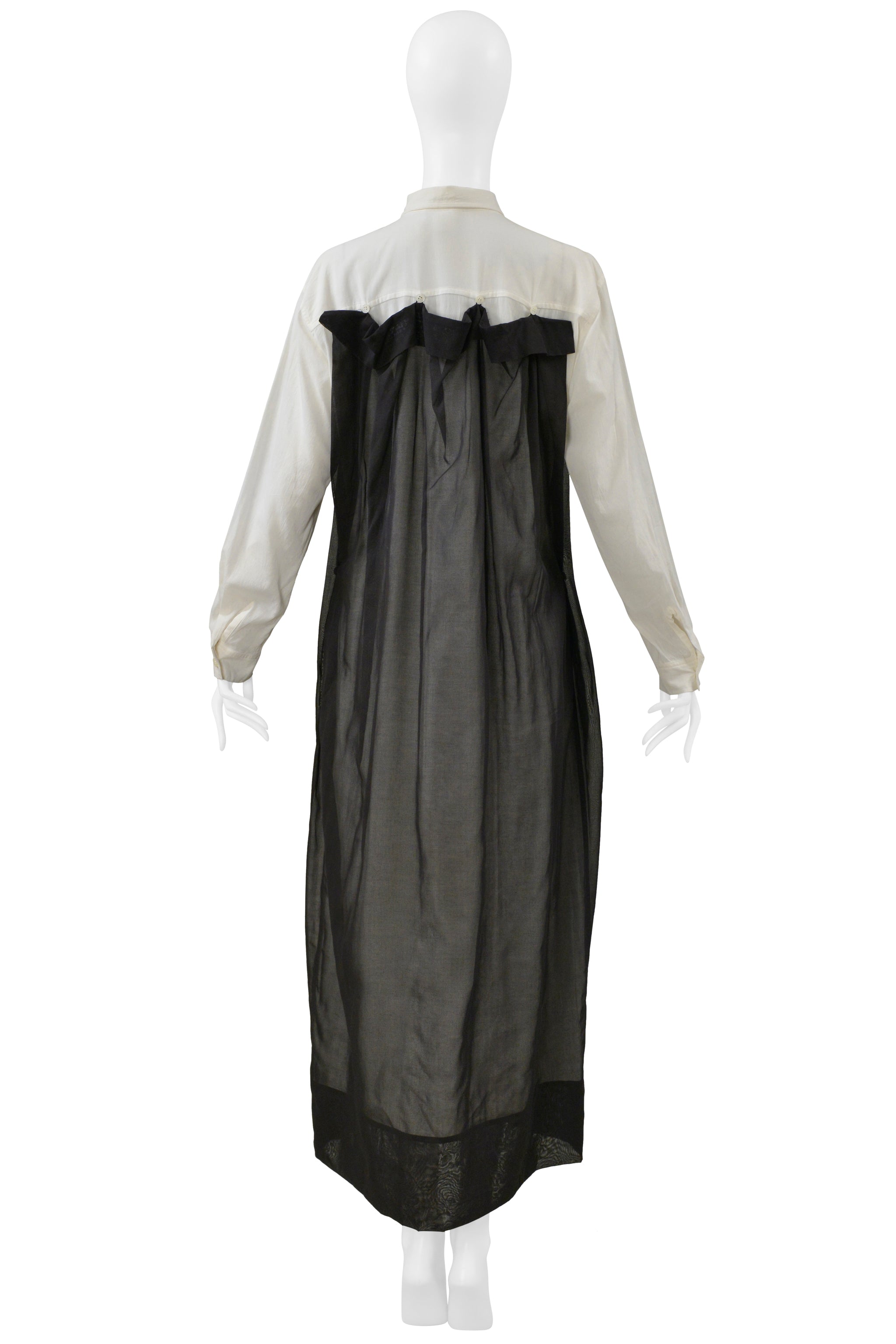ISSEY MIYAKE OFF WHITE SHIRT DRESS WITH BLACK BUTTON OVERLAY 1998-1999