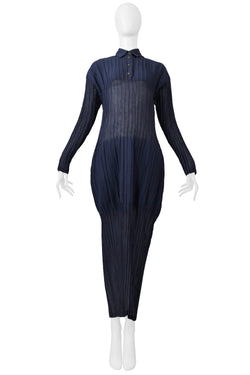 ISSEY MIYAKE INDIGO BLUE "VEILED TUBES" PLEATED DRESS 1998