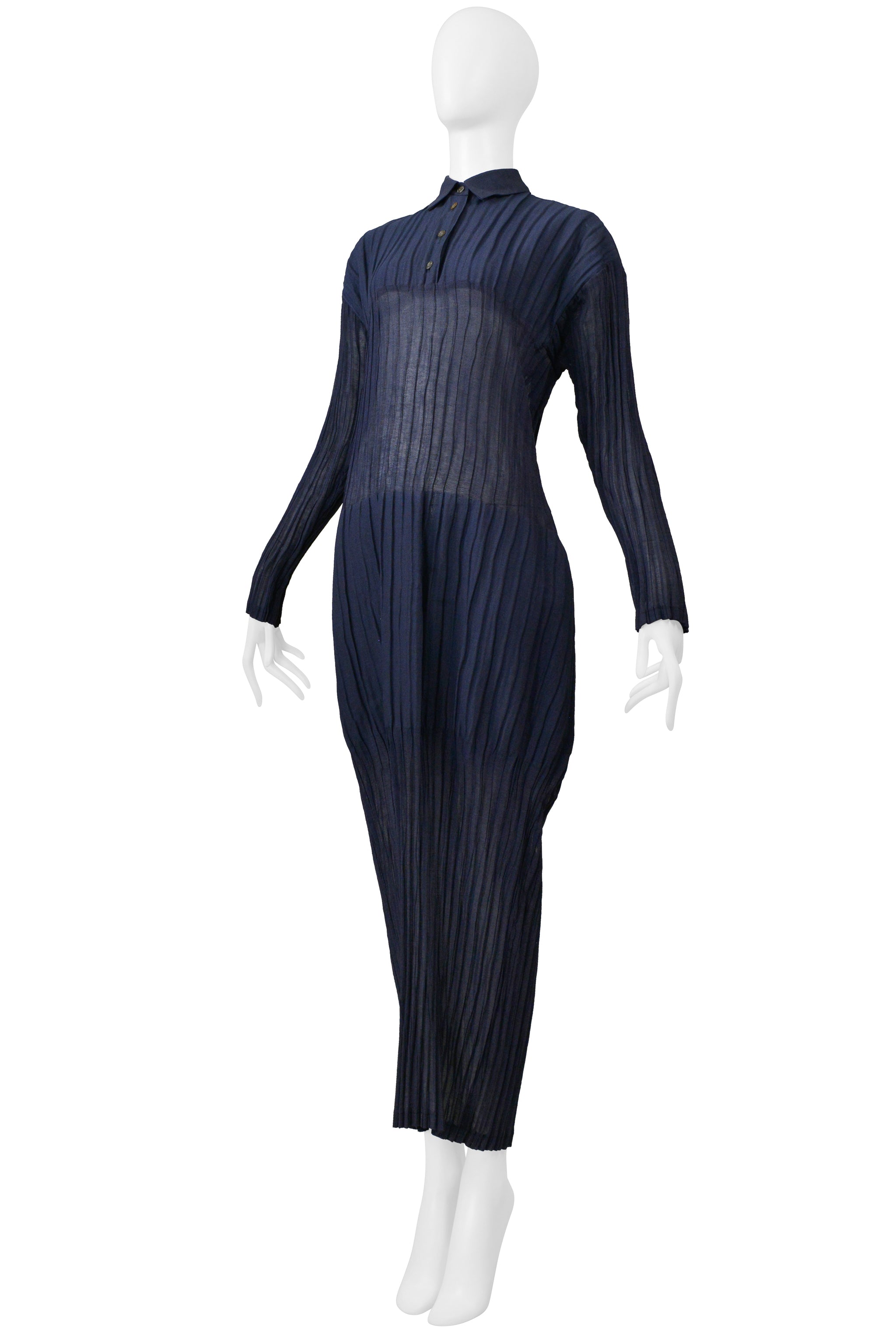 ISSEY MIYAKE INDIGO BLUE "VEILED TUBES" PLEATED DRESS 1998