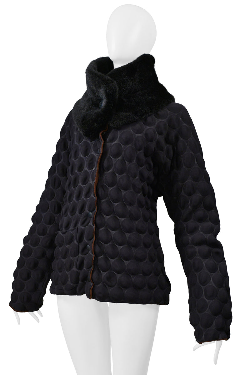 ISSEY MIYAKE "EGG CARTON" BUBBLE JACKET WITH FAUX FUR 2000