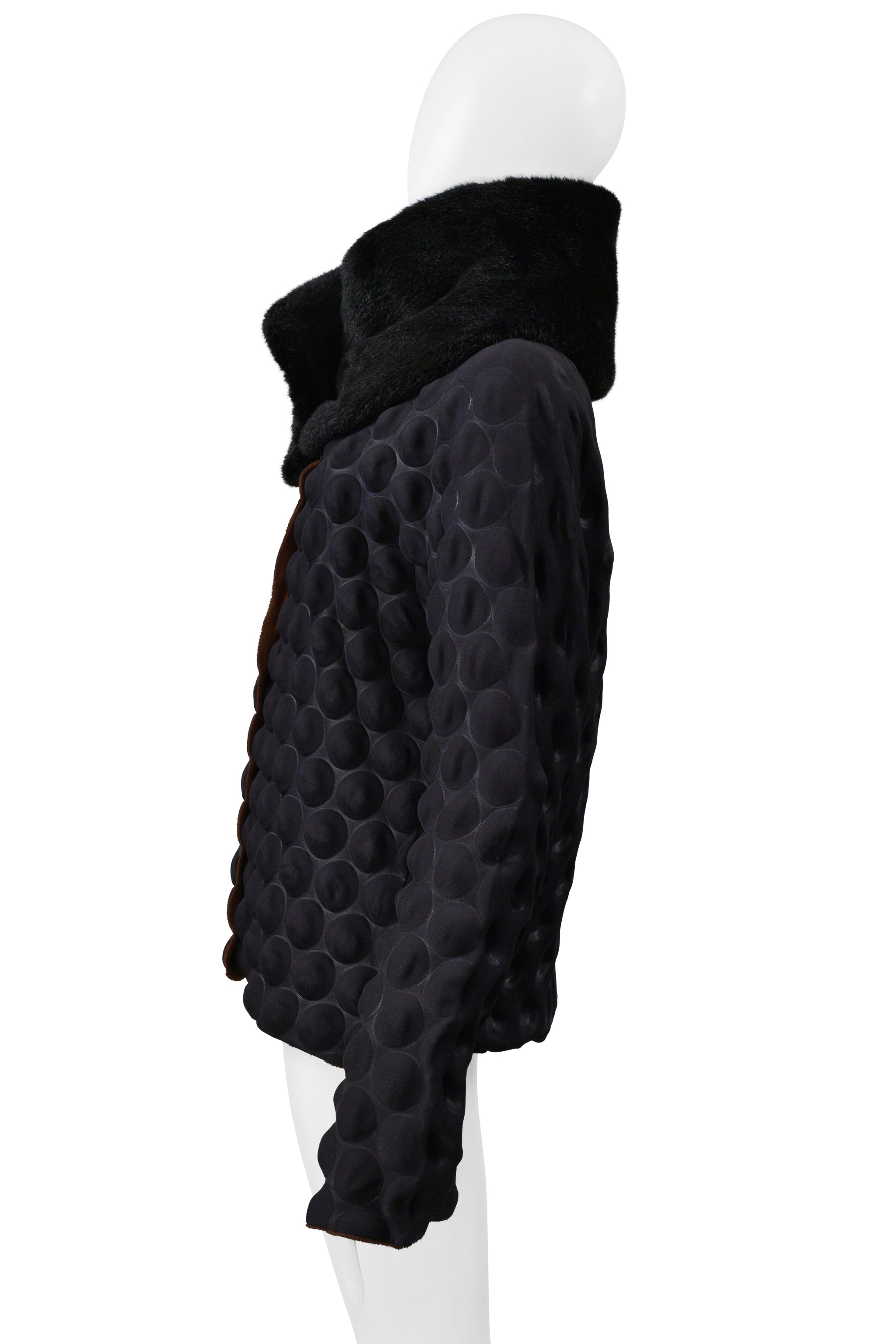 ISSEY MIYAKE "EGG CARTON" BUBBLE JACKET WITH FAUX FUR 2000