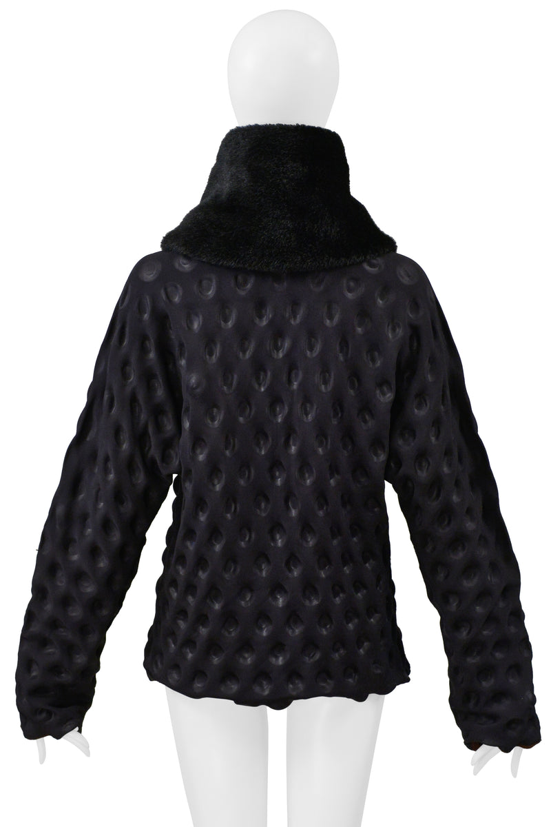 ISSEY MIYAKE "EGG CARTON" BUBBLE JACKET WITH FAUX FUR 2000