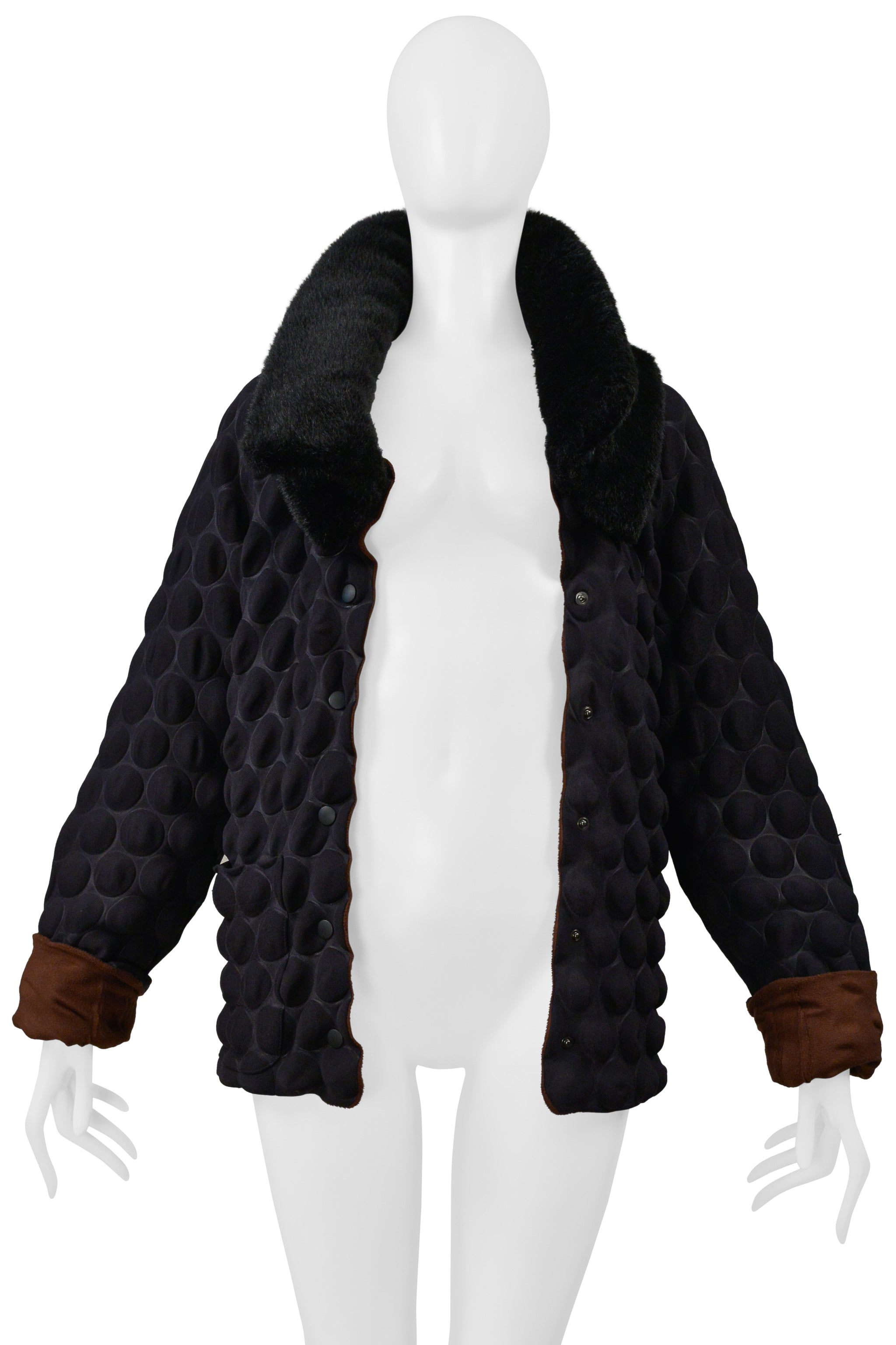 ISSEY MIYAKE "EGG CARTON" BUBBLE JACKET WITH FAUX FUR 2000