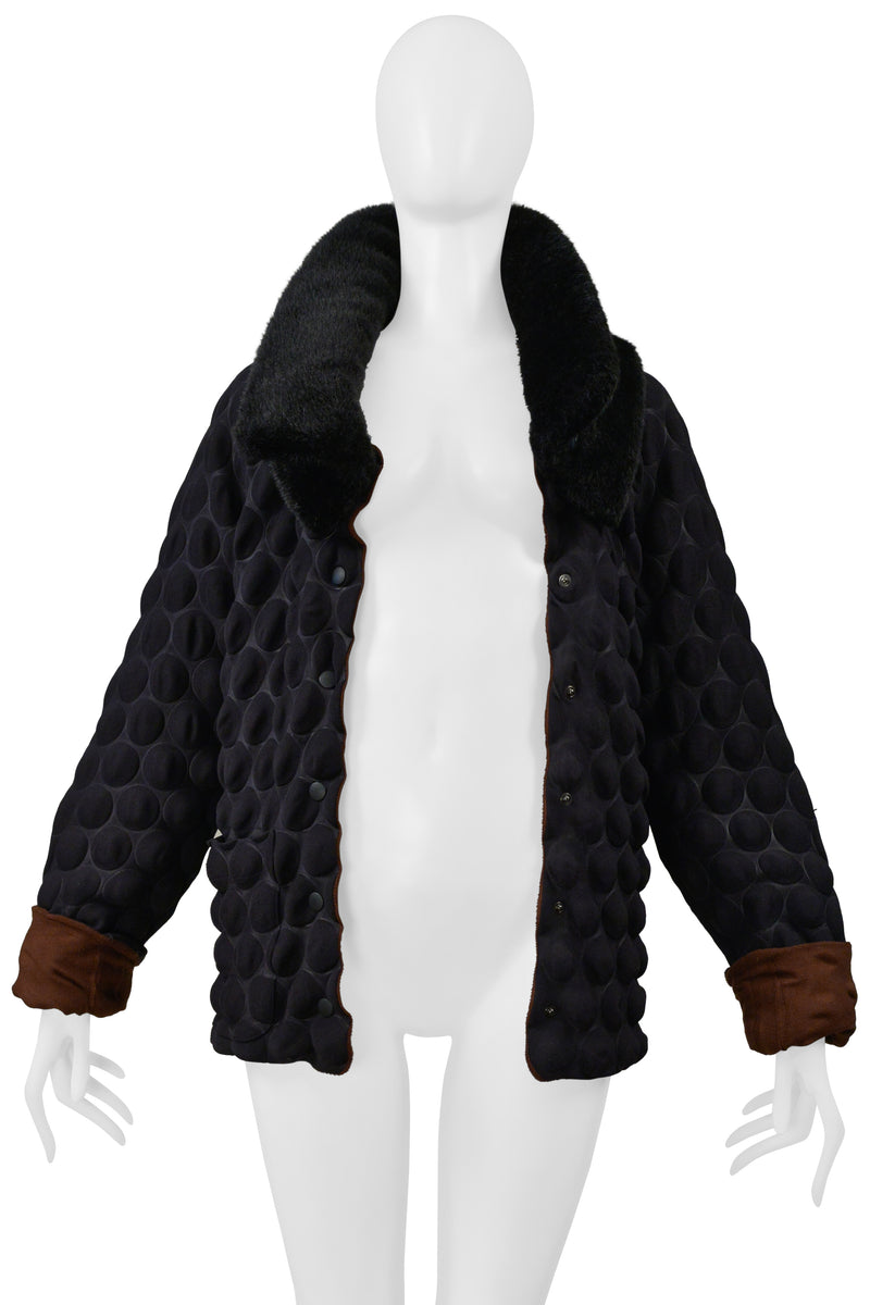 ISSEY MIYAKE "EGG CARTON" BUBBLE JACKET WITH FAUX FUR 2000