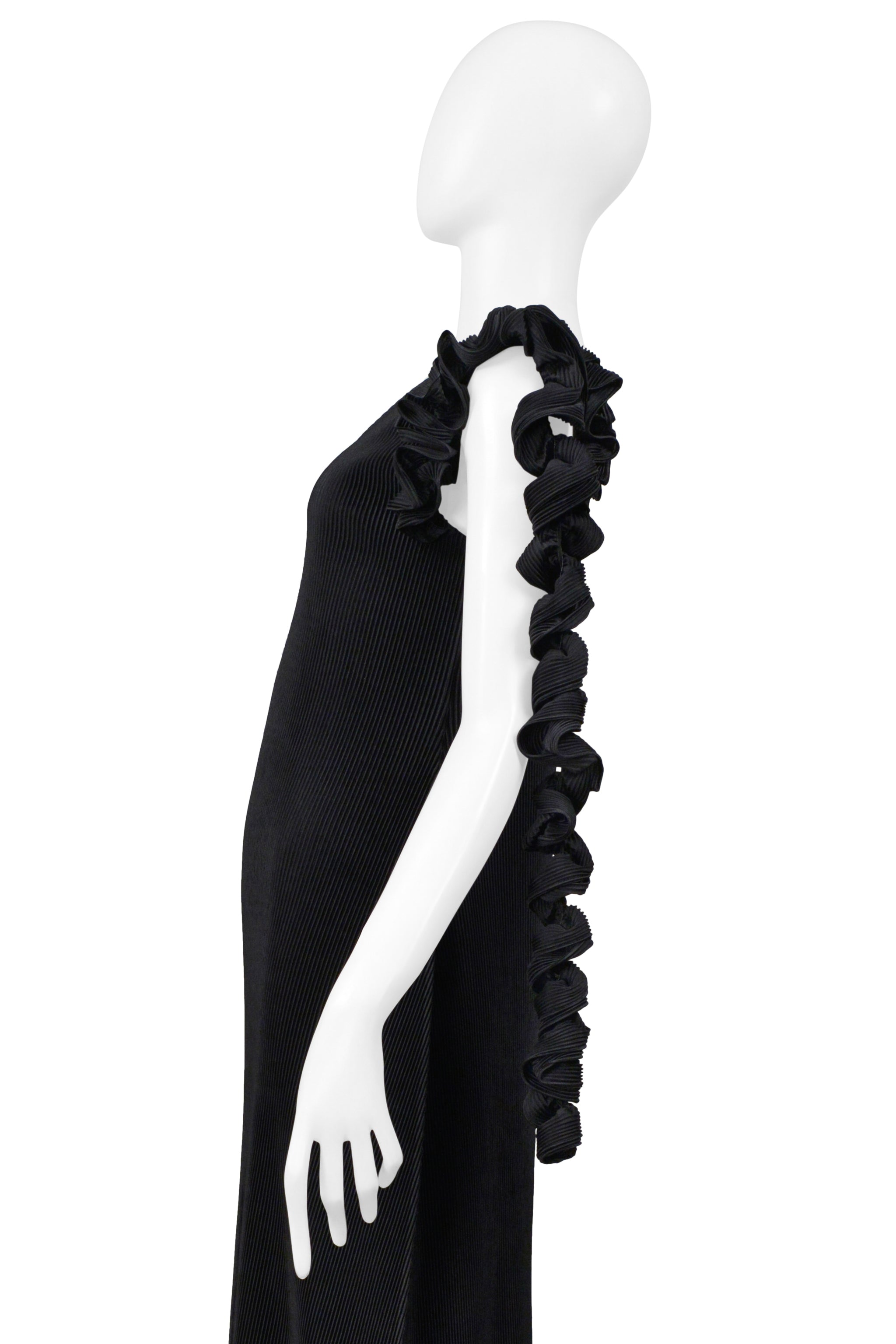 ISSEY MIYAKE BLACK PLEATED GOWN WITH SPIRAL TENDRILS 2000-2001