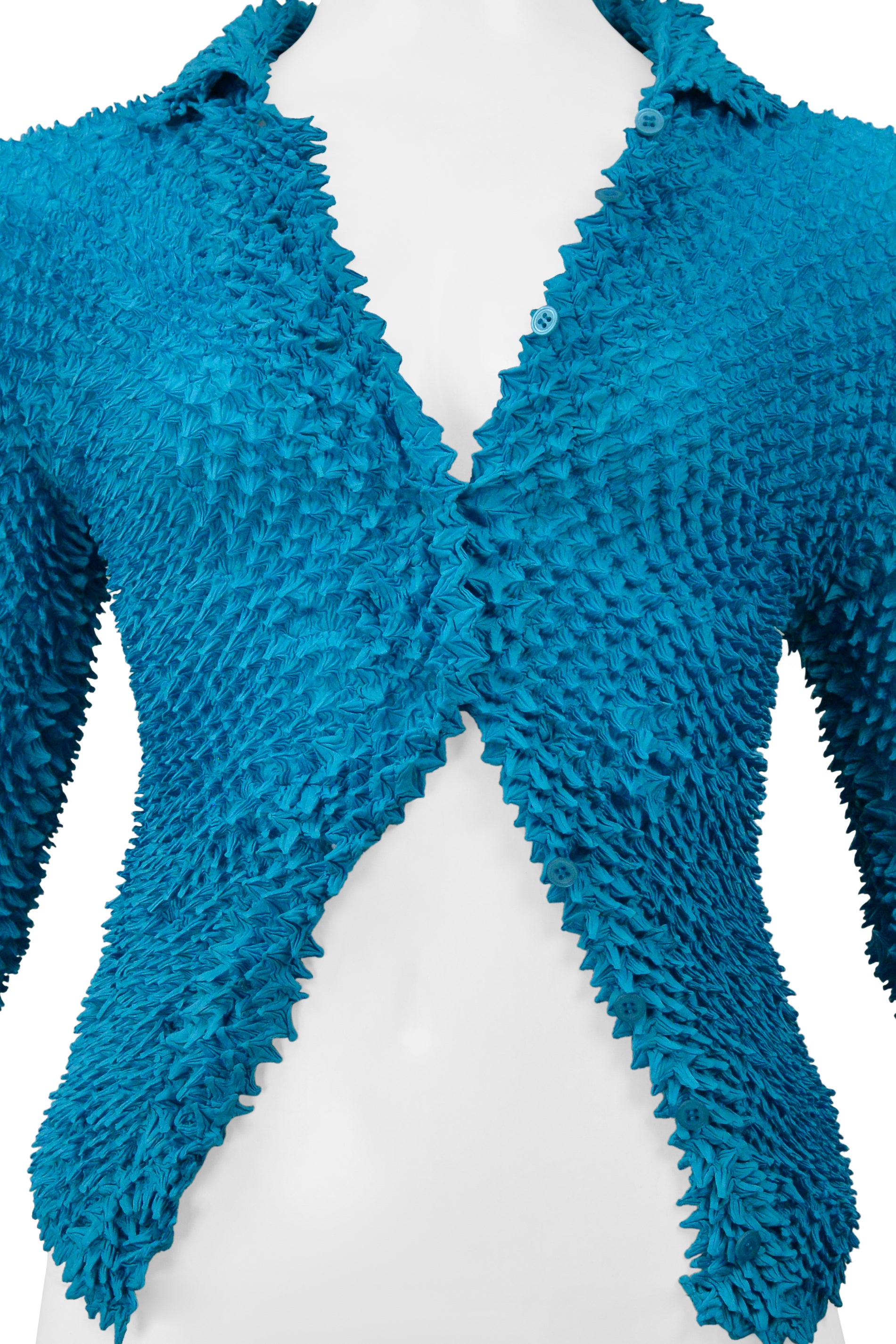 ISSEY MIYAKE TURQUOISE BUTTON SHIRT WITH PORCUPINE PLEATS 2000-2001