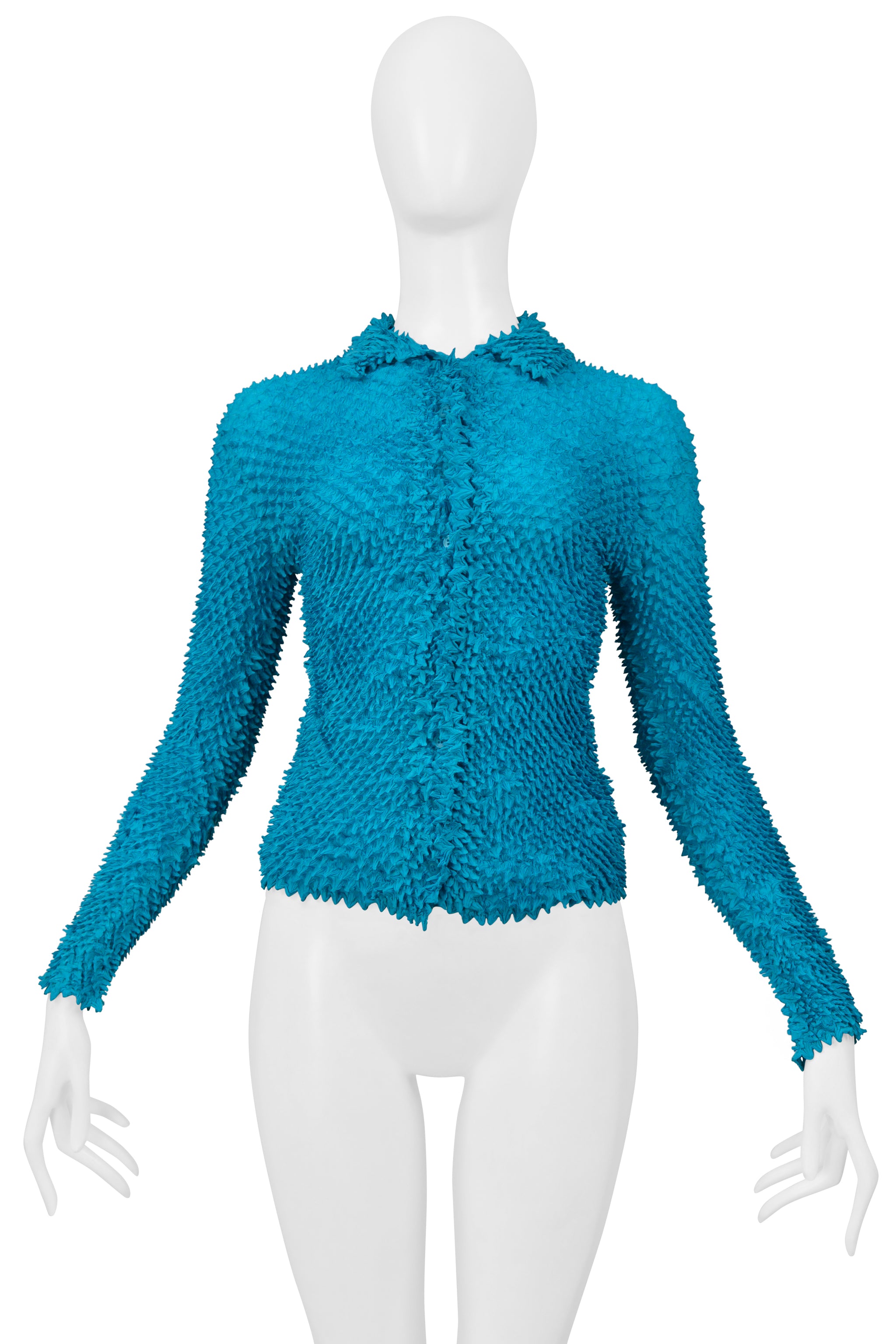 ISSEY MIYAKE TURQUOISE BUTTON SHIRT WITH PORCUPINE PLEATS 2000-2001