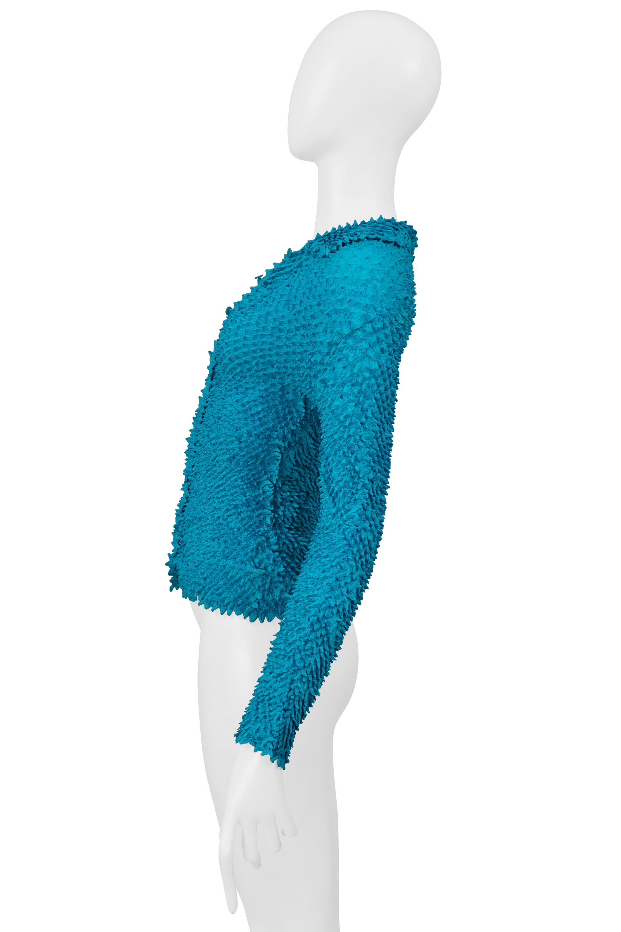 ISSEY MIYAKE TURQUOISE BUTTON SHIRT WITH PORCUPINE PLEATS 2000-2001