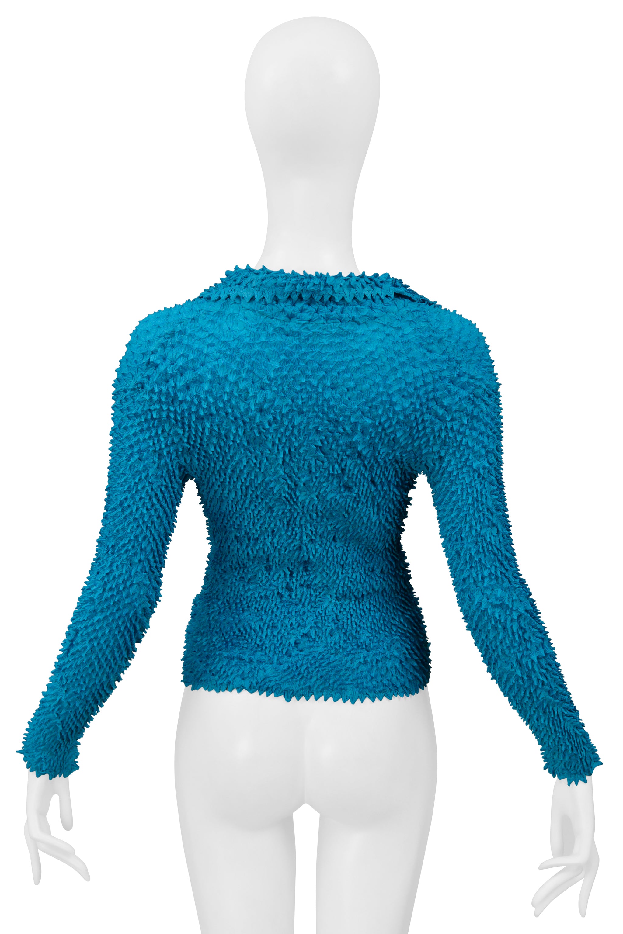 ISSEY MIYAKE TURQUOISE BUTTON SHIRT WITH PORCUPINE PLEATS 2000-2001