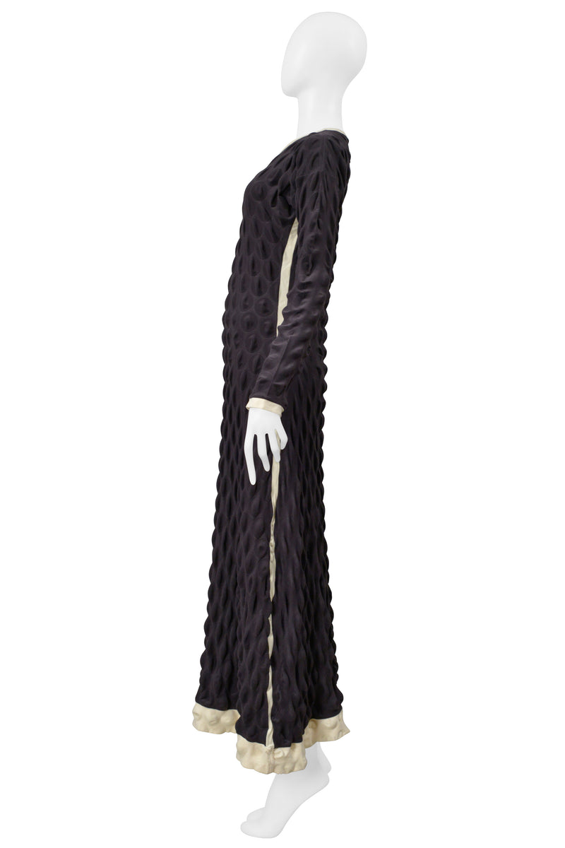 ISSEY MIYAKE BLACK "EGG CARTON" DRESS WITH OFF WHITE TRIM 2000