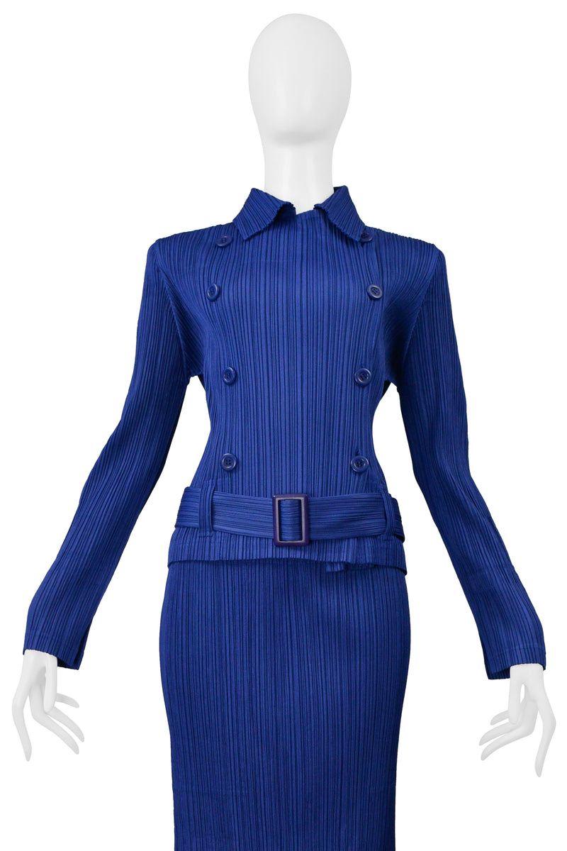 ISSEY MIYAKE PLEATS PLEASE BLUE PLEATED JACKET & SKIRT ENSEMBLE 2000