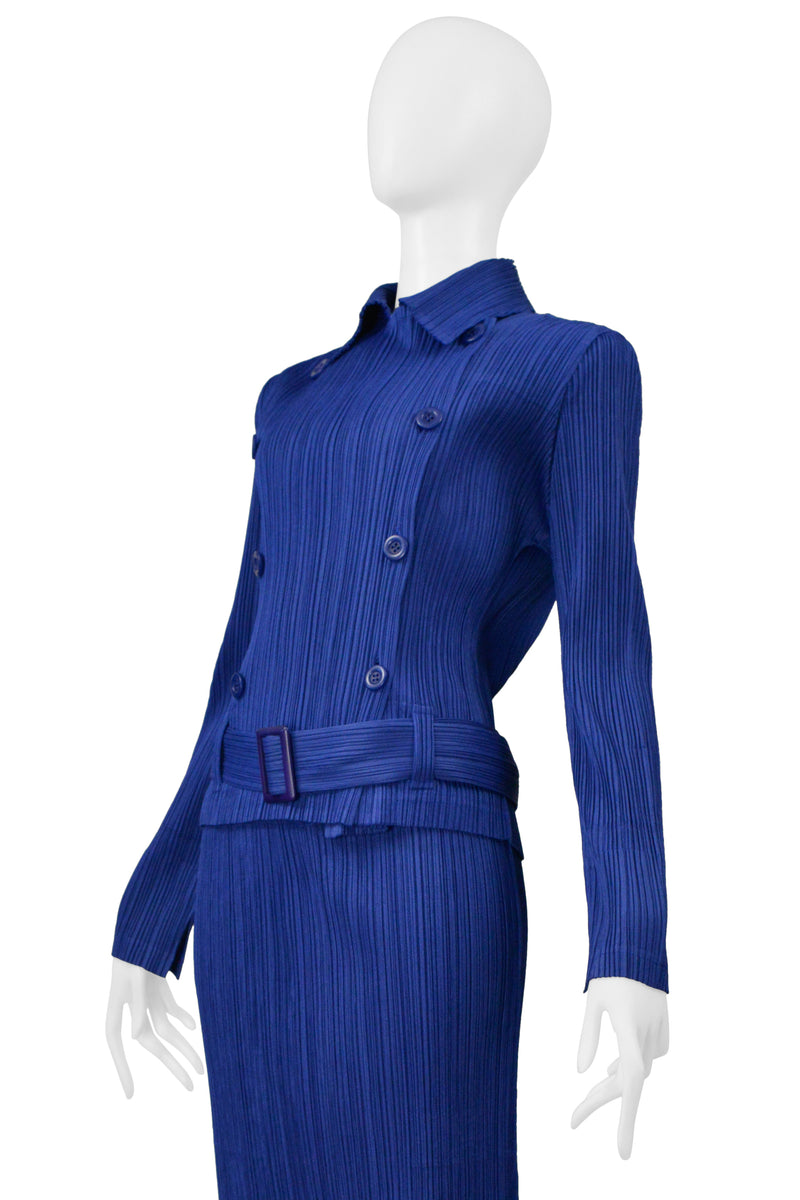 ISSEY MIYAKE PLEATS PLEASE BLUE PLEATED JACKET & SKIRT ENSEMBLE 2000