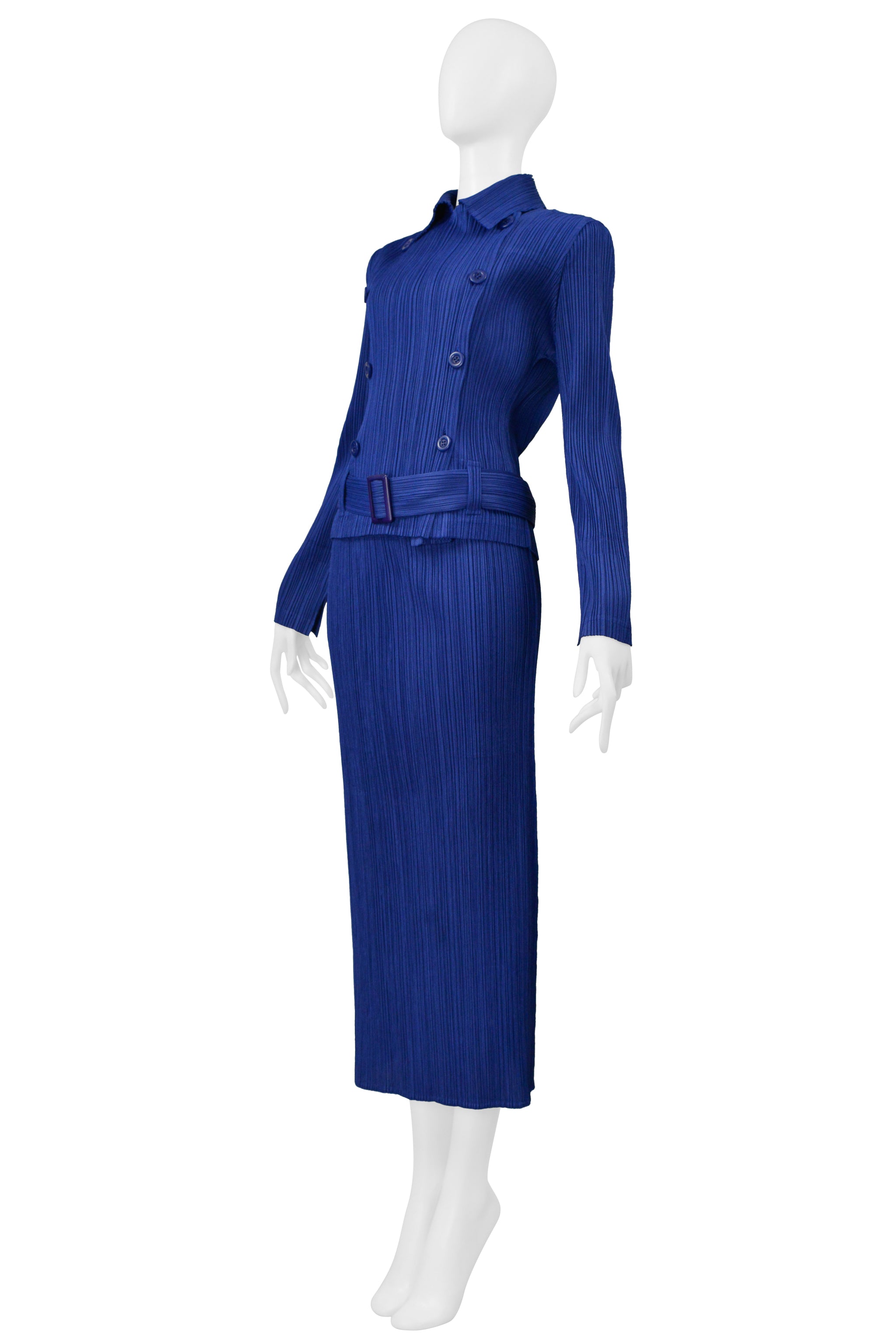ISSEY MIYAKE PLEATS PLEASE BLUE PLEATED JACKET & SKIRT ENSEMBLE 2000