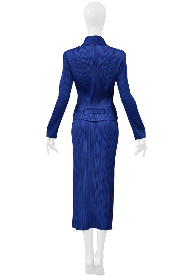 ISSEY MIYAKE PLEATS PLEASE BLUE PLEATED JACKET & SKIRT ENSEMBLE 2000
