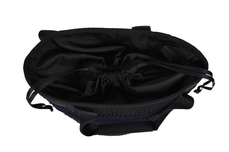 ISSEY MIYAKE BLACK VERTICAL PLEATED CYLINDER BAG WITH "STOP TELEVISION" PRINT 2001