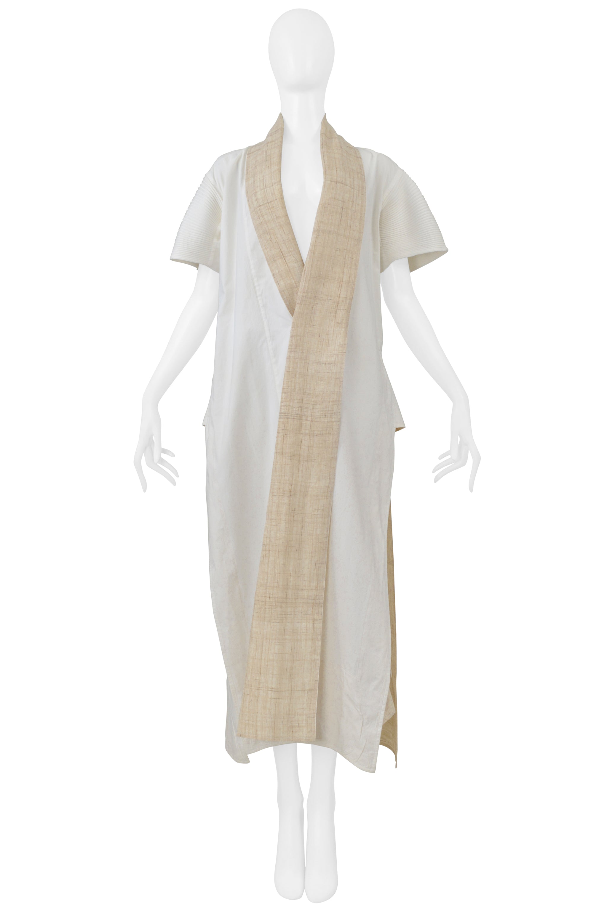 ISSEY MIYAKE OFF-WHITE SHORT SLEEVE KIMONO COAT 2001