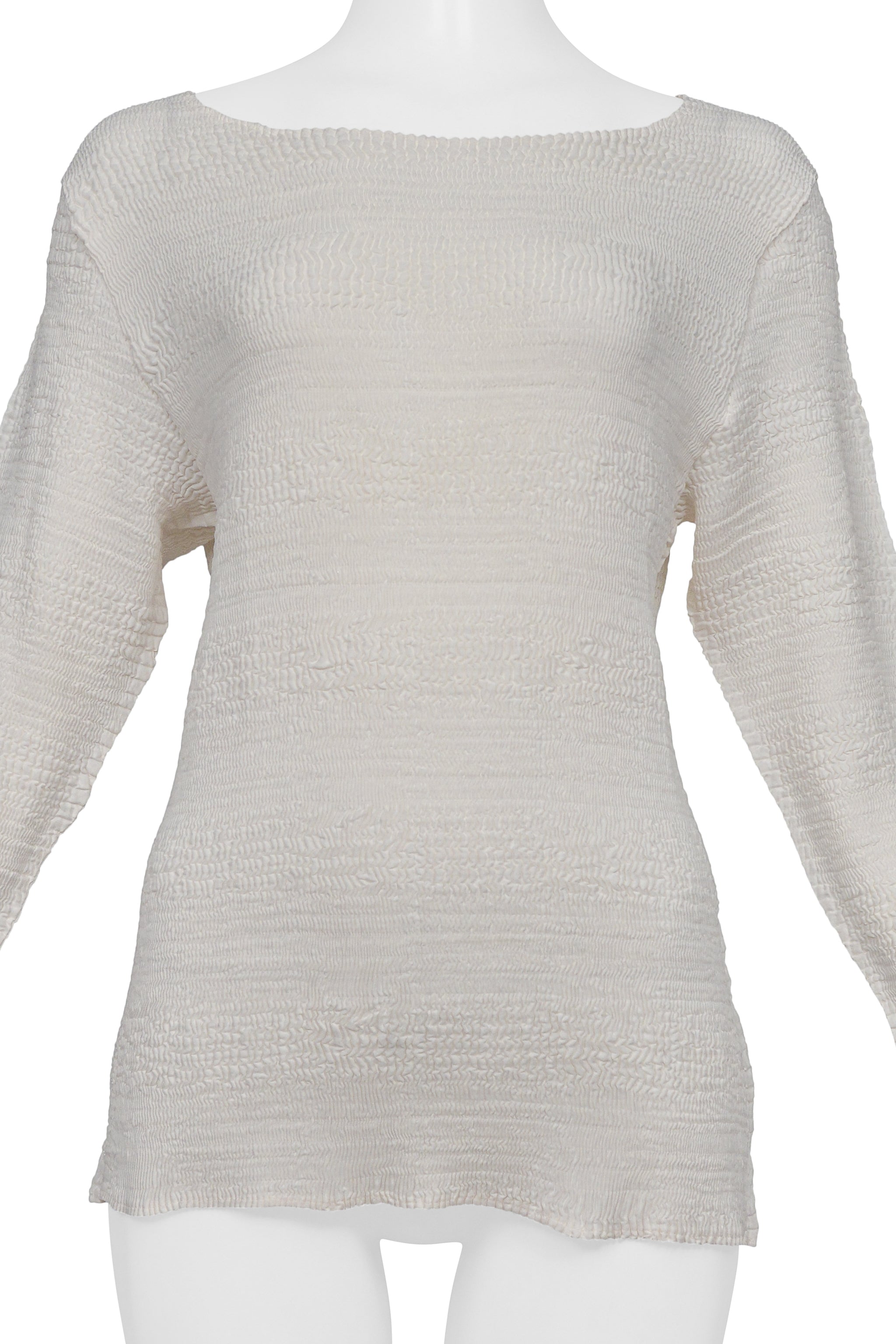 ISSEY MIYAKE PLEATS PLEASE OFF WHITE PUCKER TOP WITH 3/4 LENGTH SLEEVES 2001