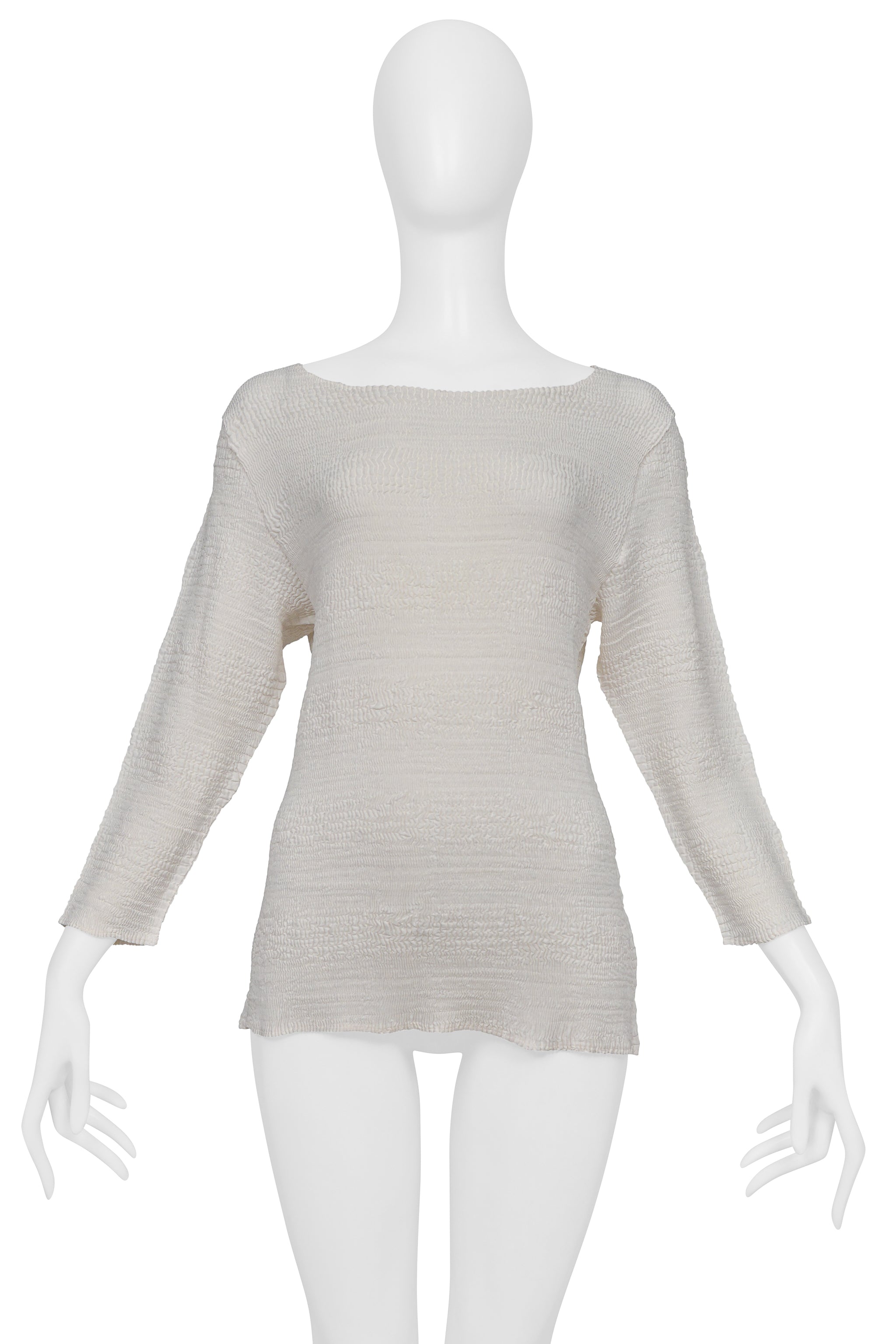 ISSEY MIYAKE PLEATS PLEASE OFF WHITE PUCKER TOP WITH 3/4 LENGTH SLEEVES 2001