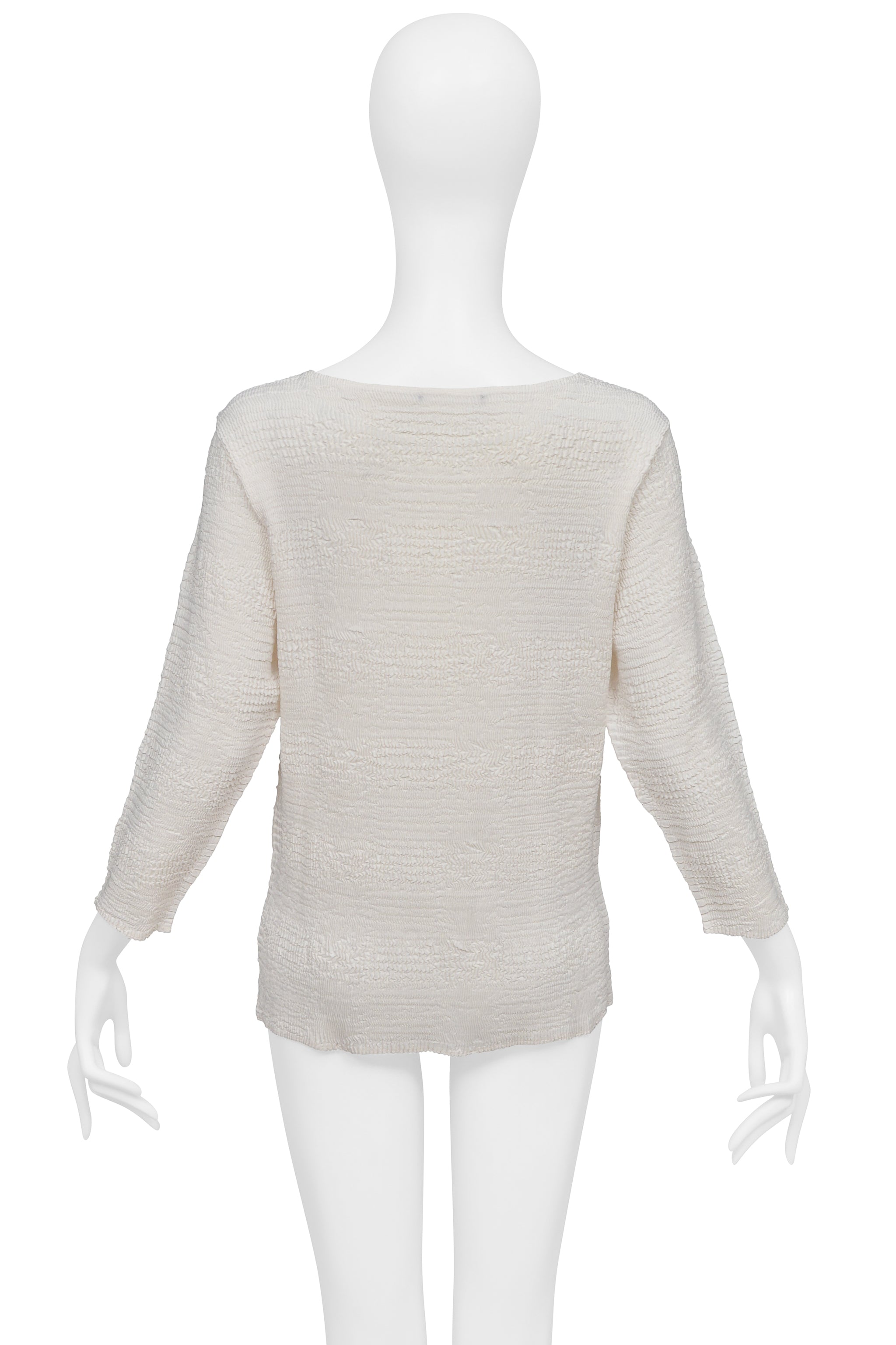ISSEY MIYAKE PLEATS PLEASE OFF WHITE PUCKER TOP WITH 3/4 LENGTH SLEEVES 2001