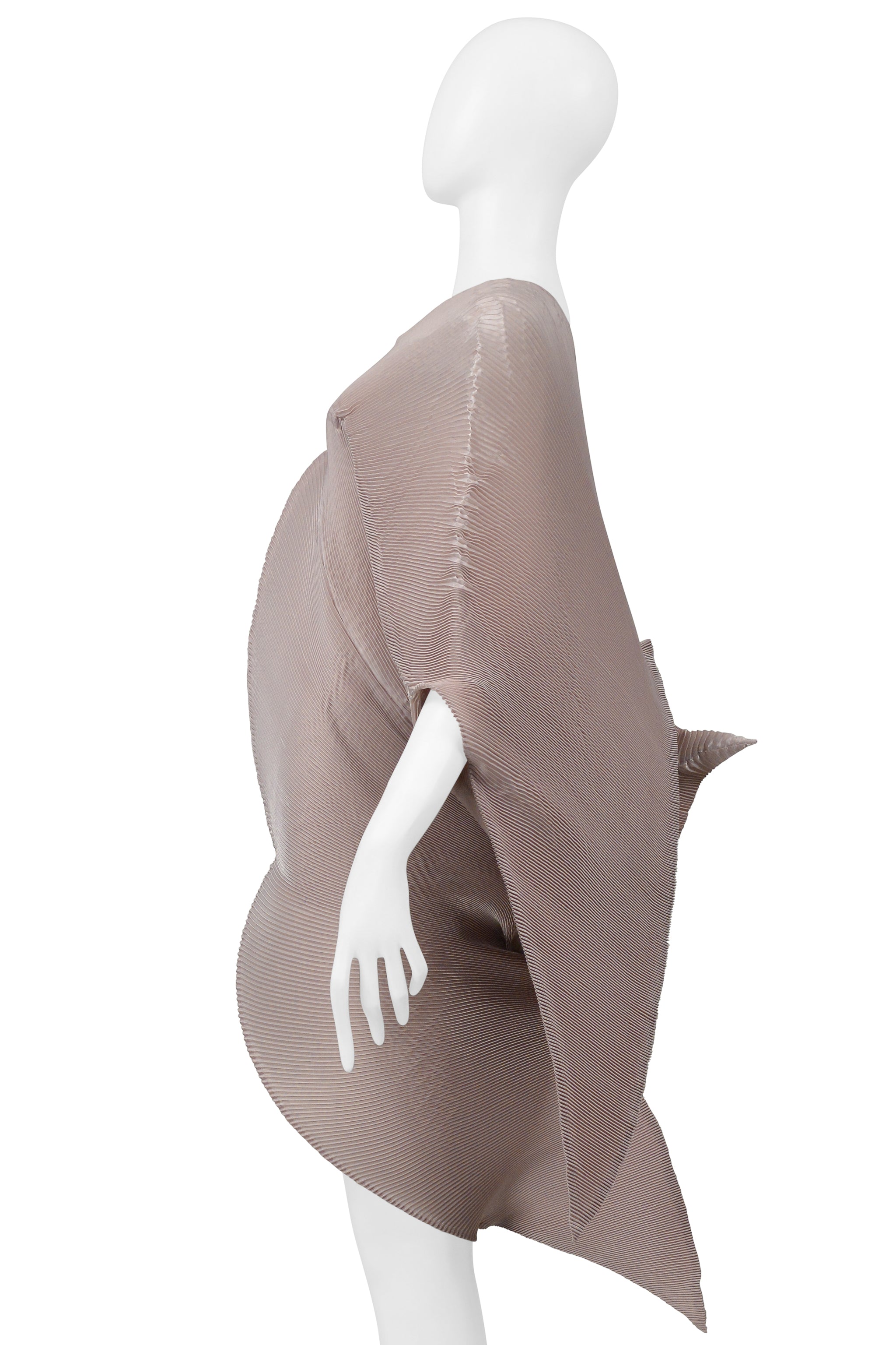ISSEY MIYAKE CHAMPAGNE PLEATED ORGANIC SCULPTURAL DRESS 2001