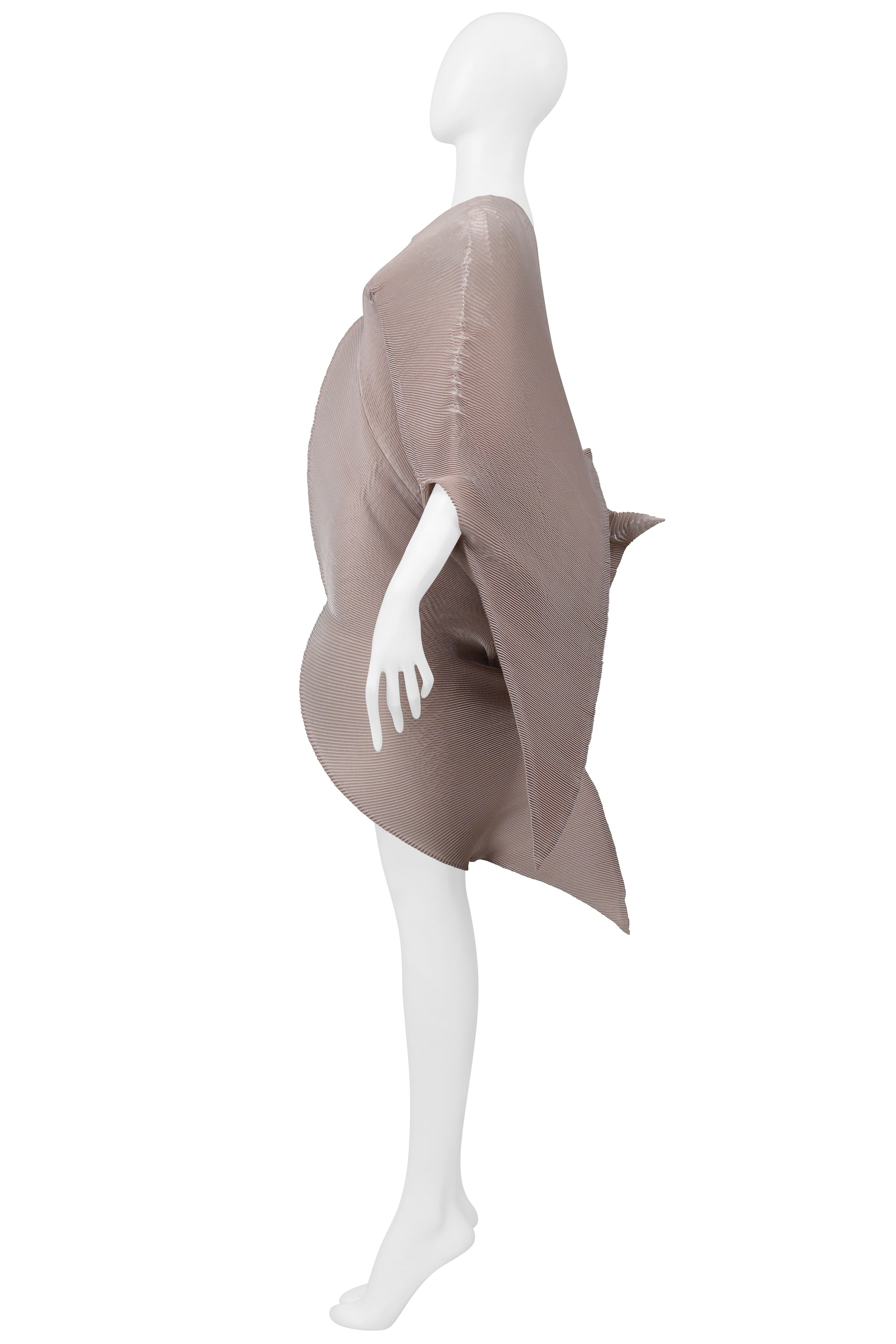 ISSEY MIYAKE CHAMPAGNE PLEATED ORGANIC SCULPTURAL DRESS 2001