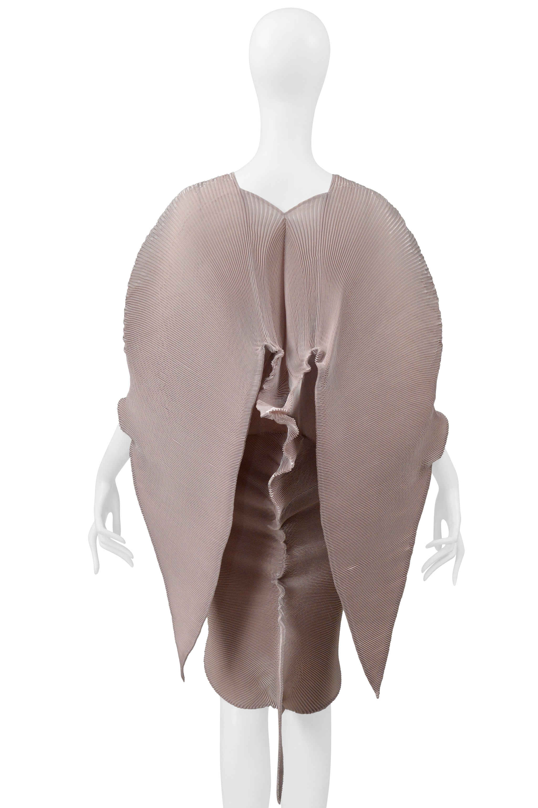 ISSEY MIYAKE CHAMPAGNE PLEATED ORGANIC SCULPTURAL DRESS 2001