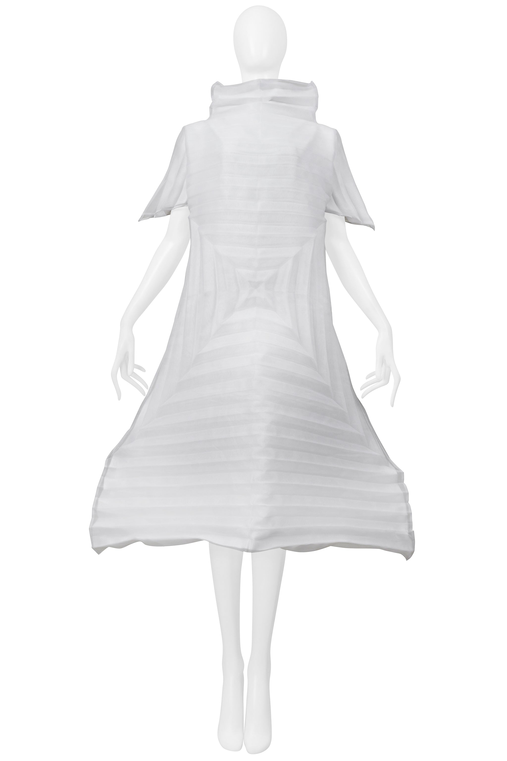 ISSEY MIYAKE WHITE PLEATED CONCENTRIC SQUARE ORGANZA DRESS 2001