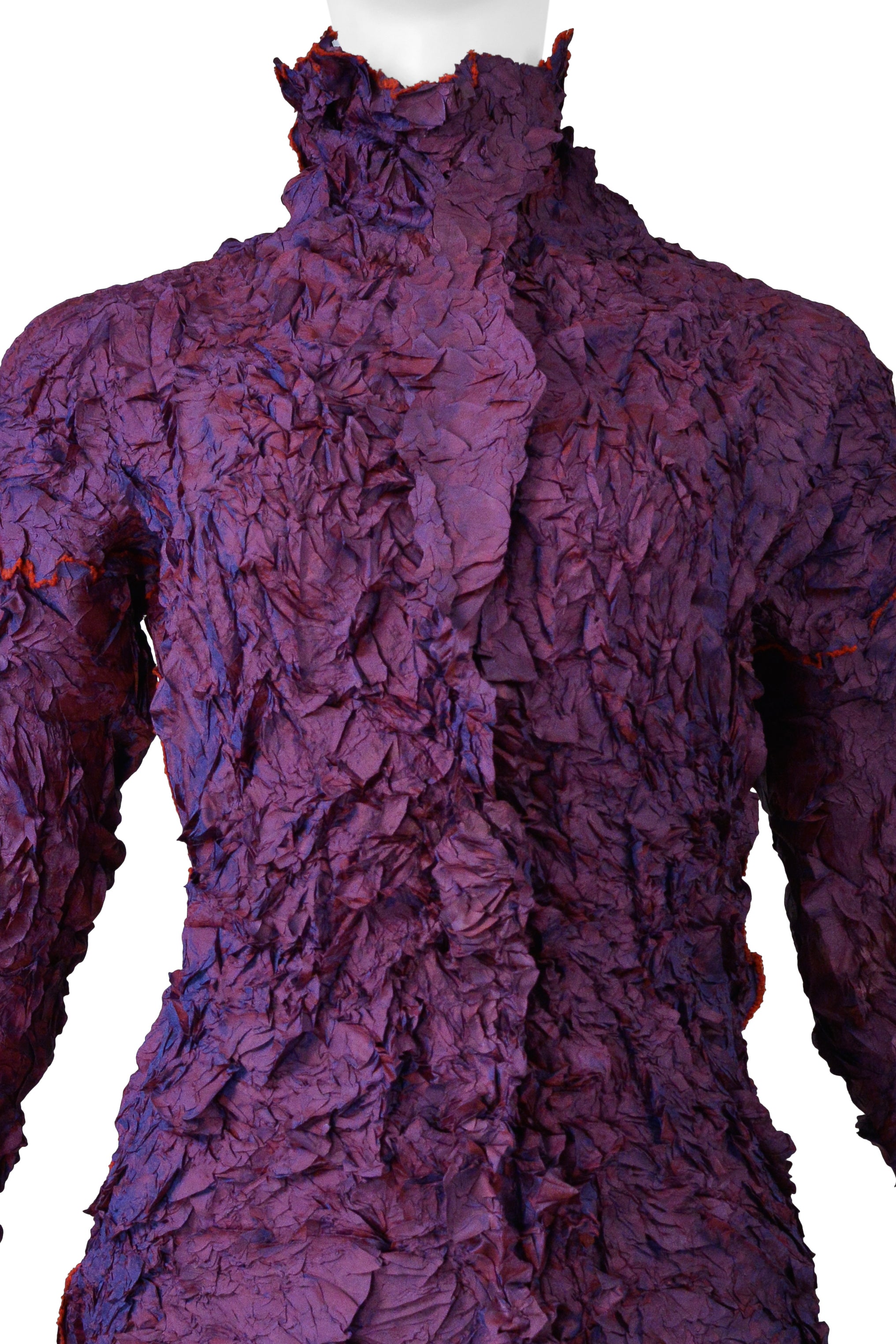 ISSEY MIYAKE PLEATS DI MIYAKE PURPLE HIGH NECK LONG SLEEVE TOP 2002-03